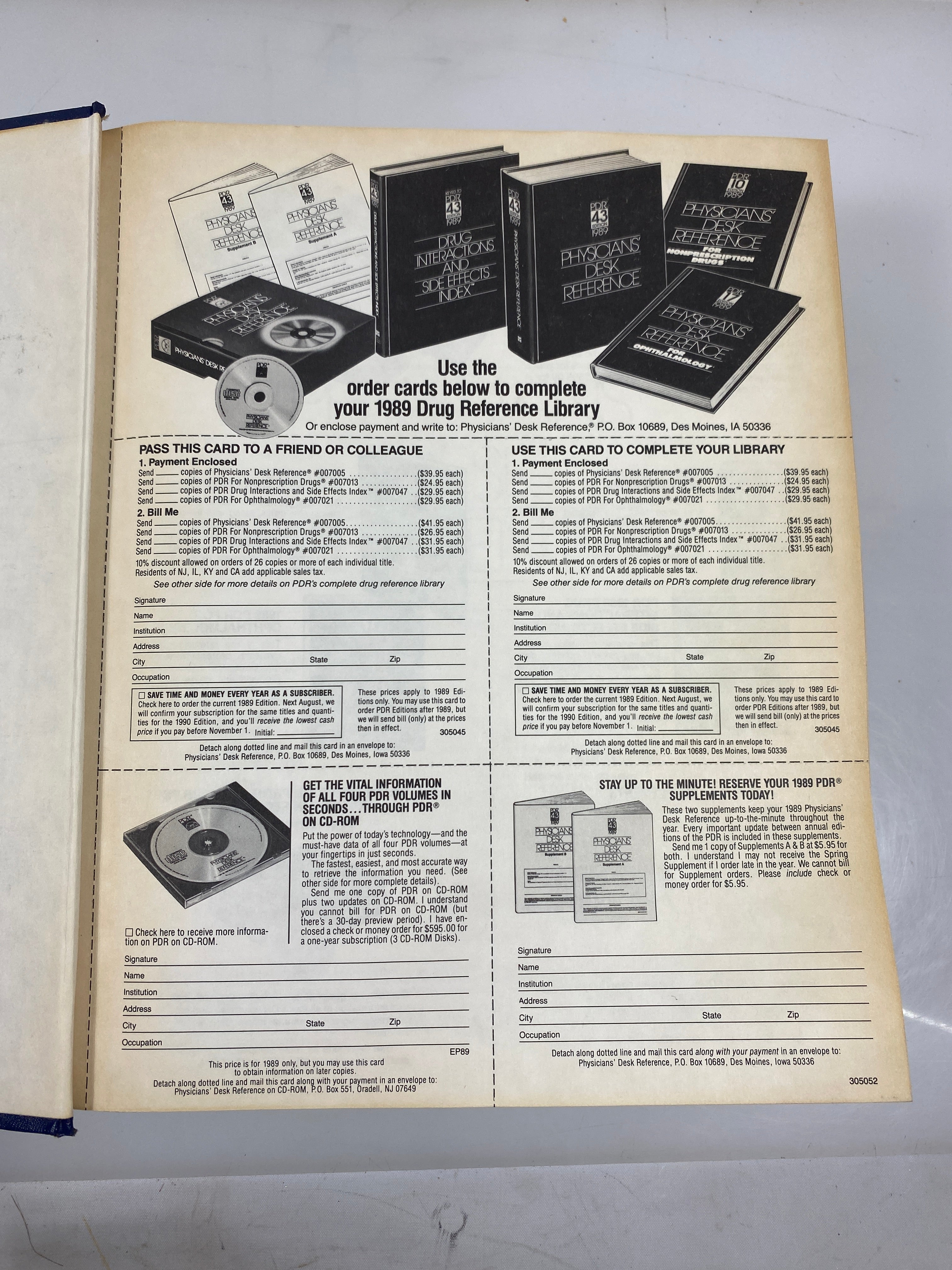Physicians' Desk Reference 43rd Ed. 1989 HC