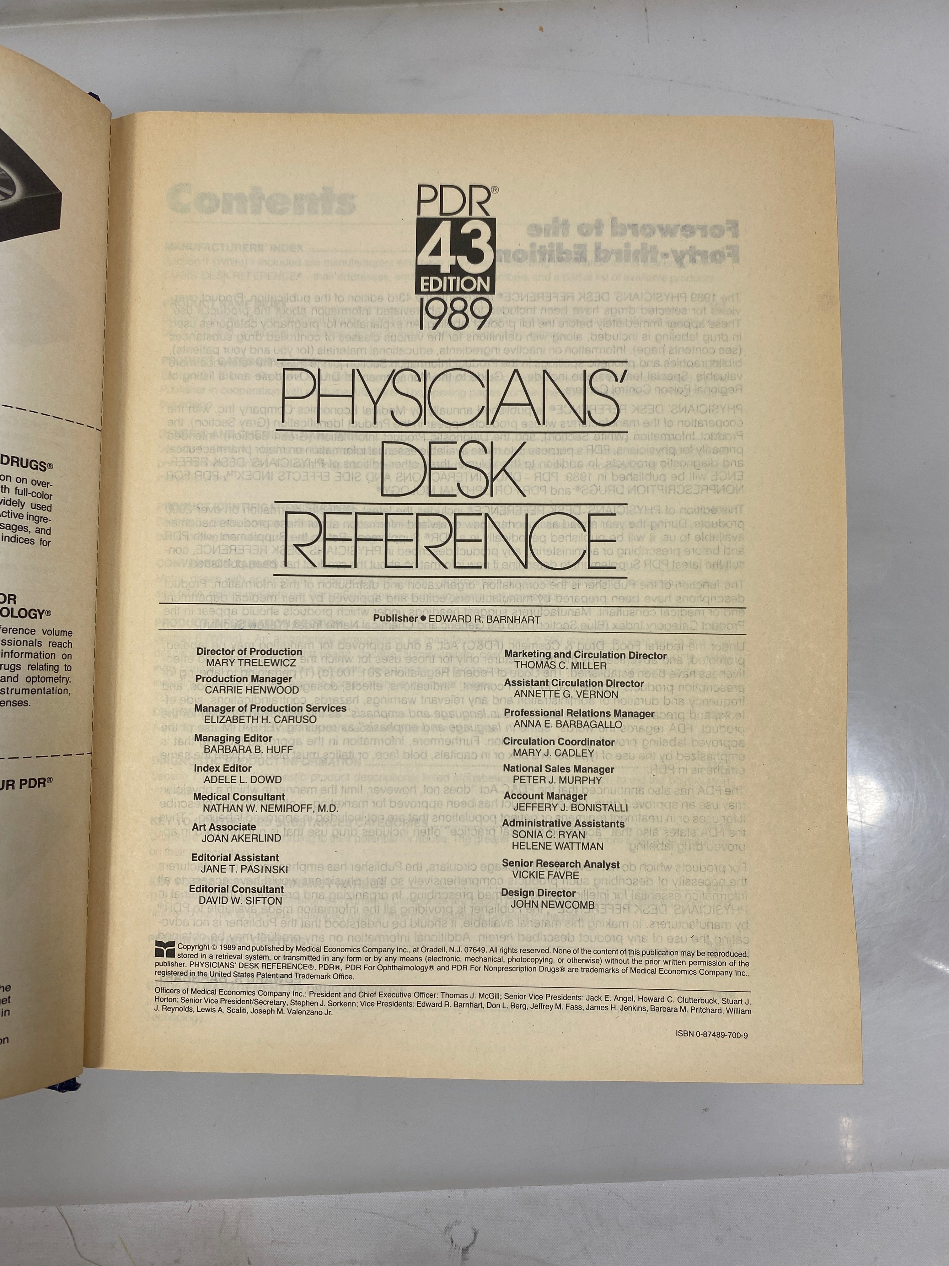 Physicians' Desk Reference 43rd Ed. 1989 HC