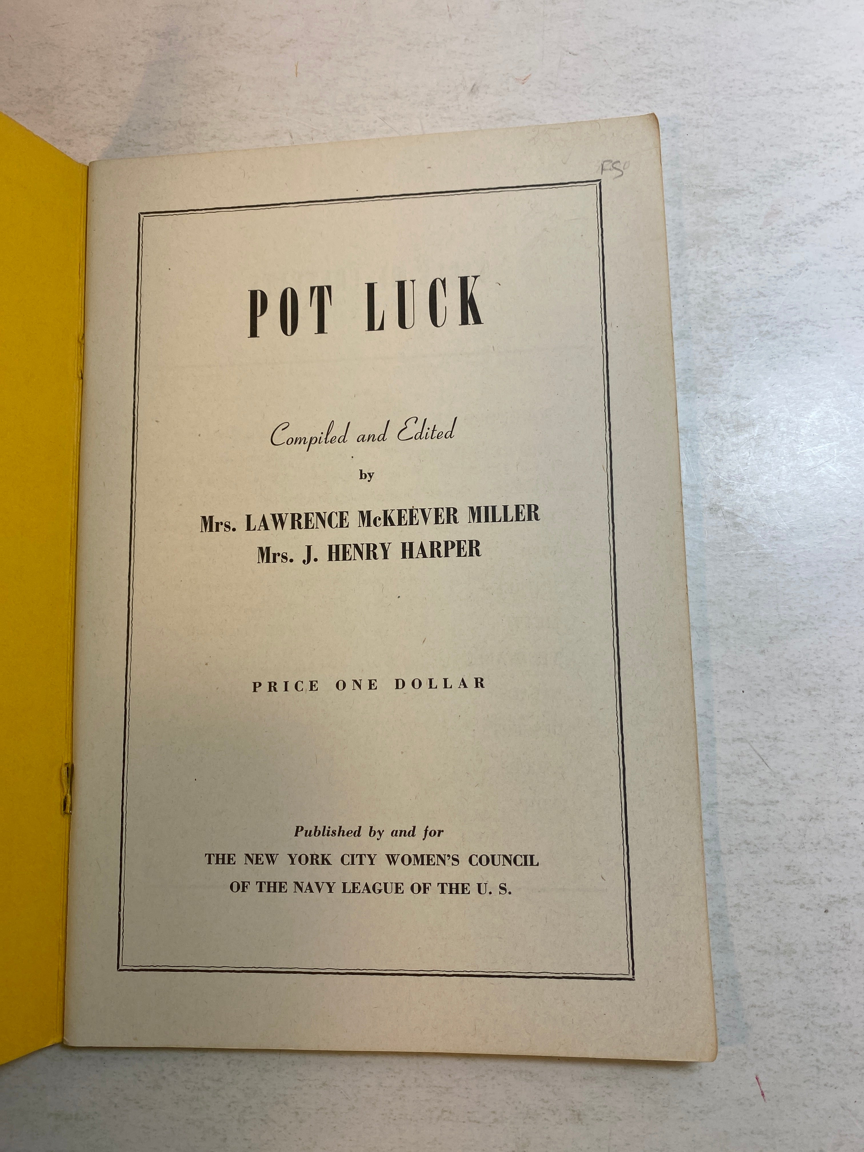 Pot Luck Cook Book New York City Women's Council SC 1942