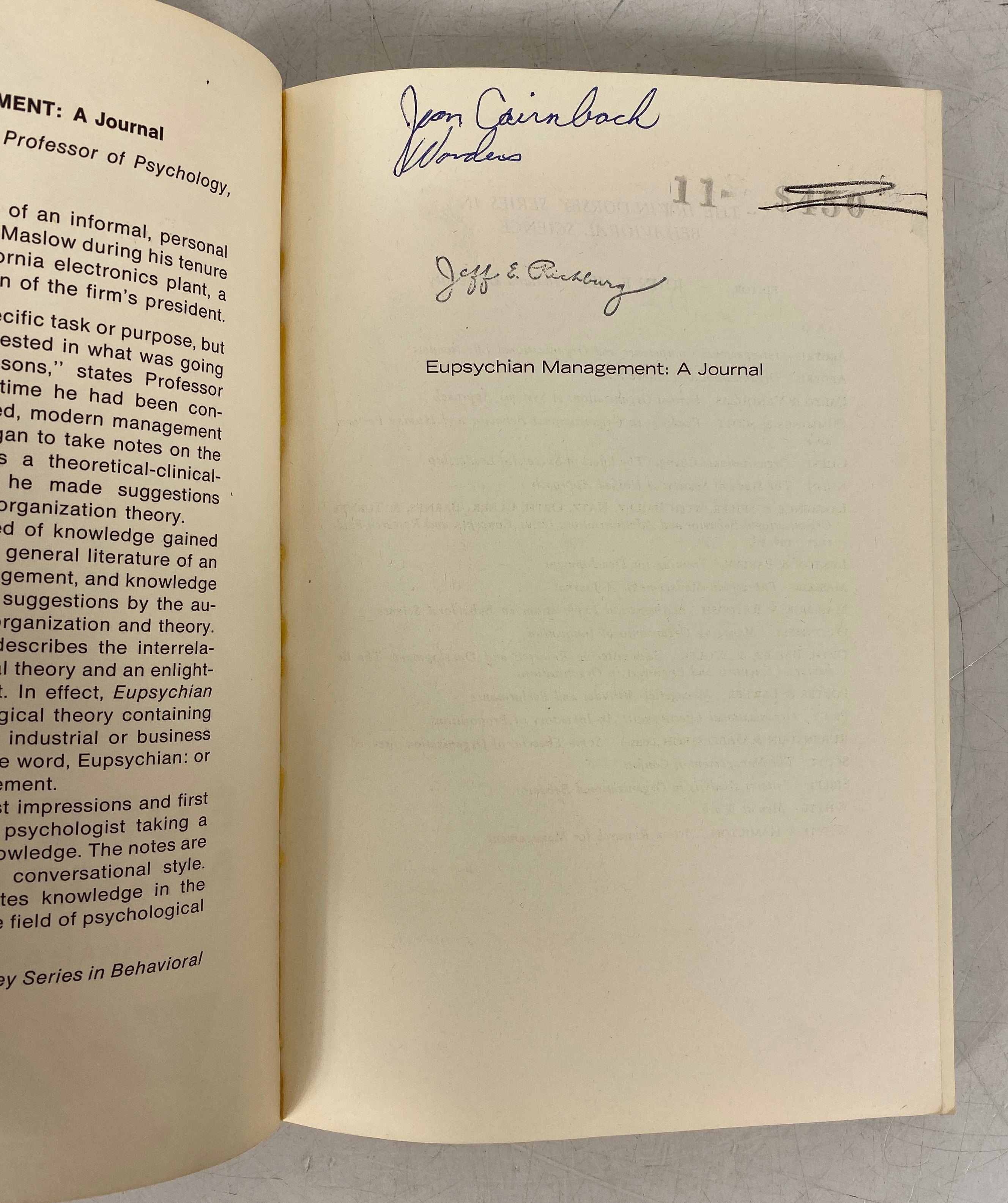 Eupsychian Management Abraham Maslow 1969 8th Printing SC