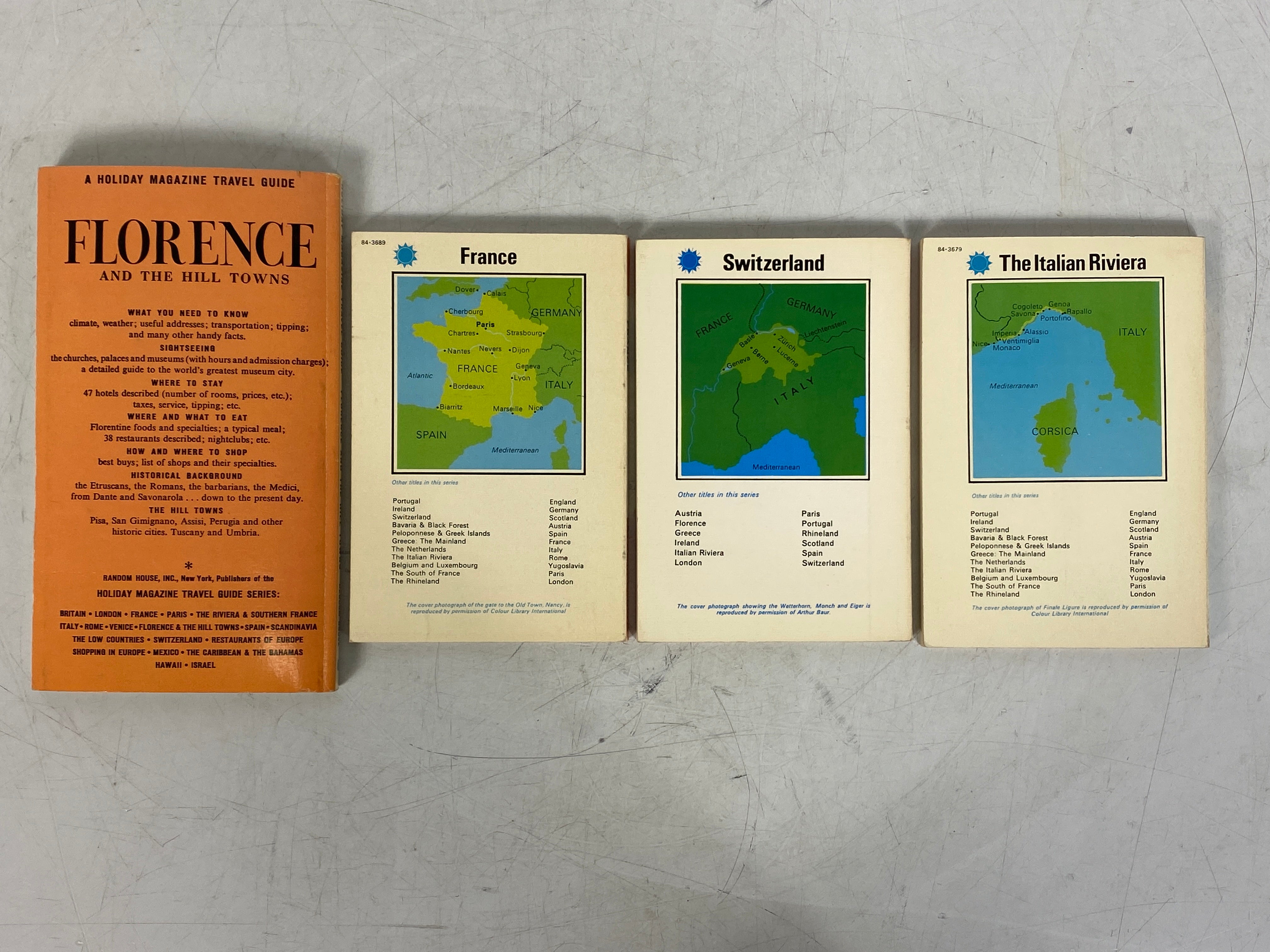 4 Vintage Travel Guides: Florence/France/Switzerland/The Italian Riviera 1964-68