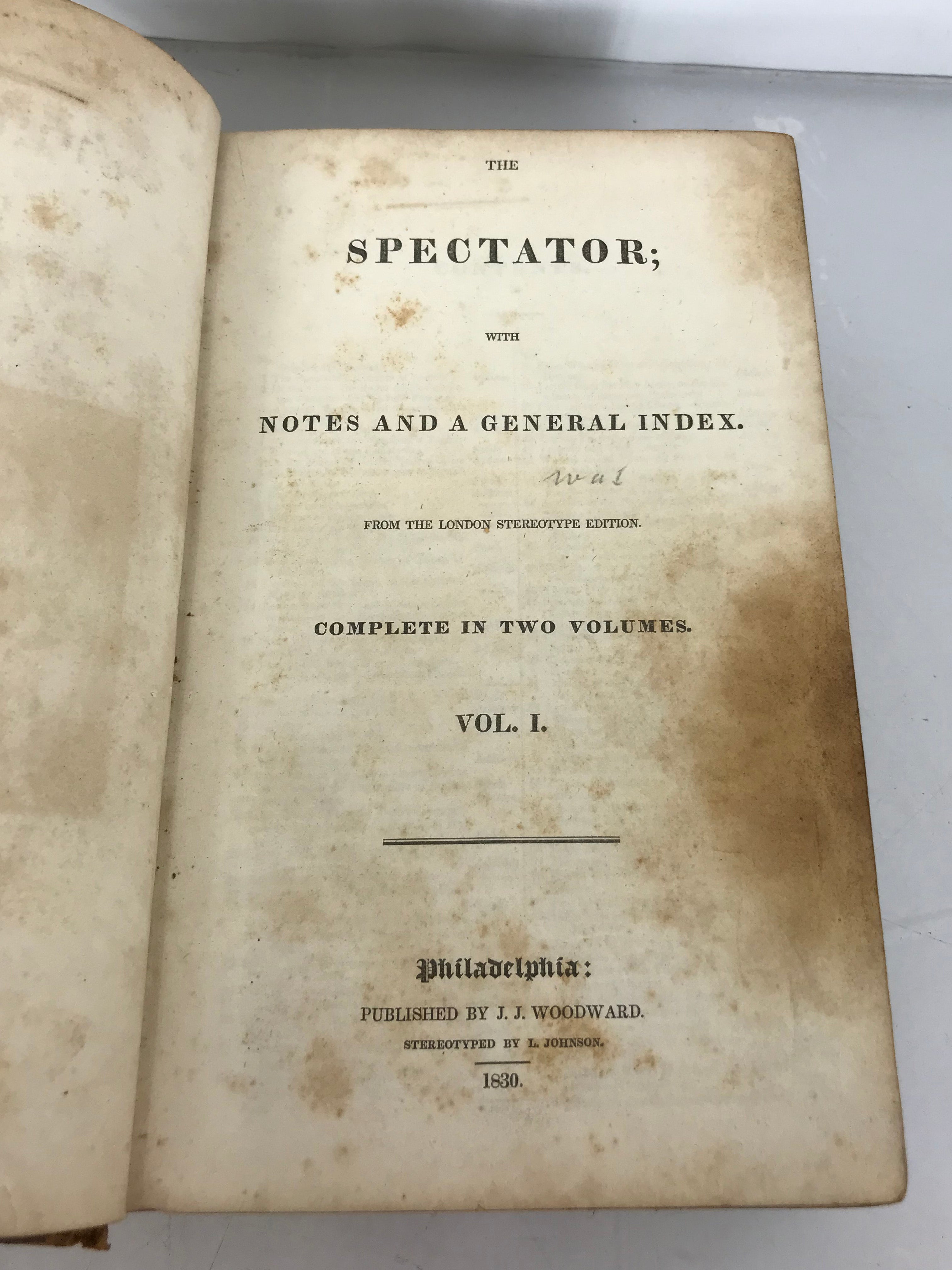The Spectator with Notes and a General Index Complete in Two Volumes 1830 HC