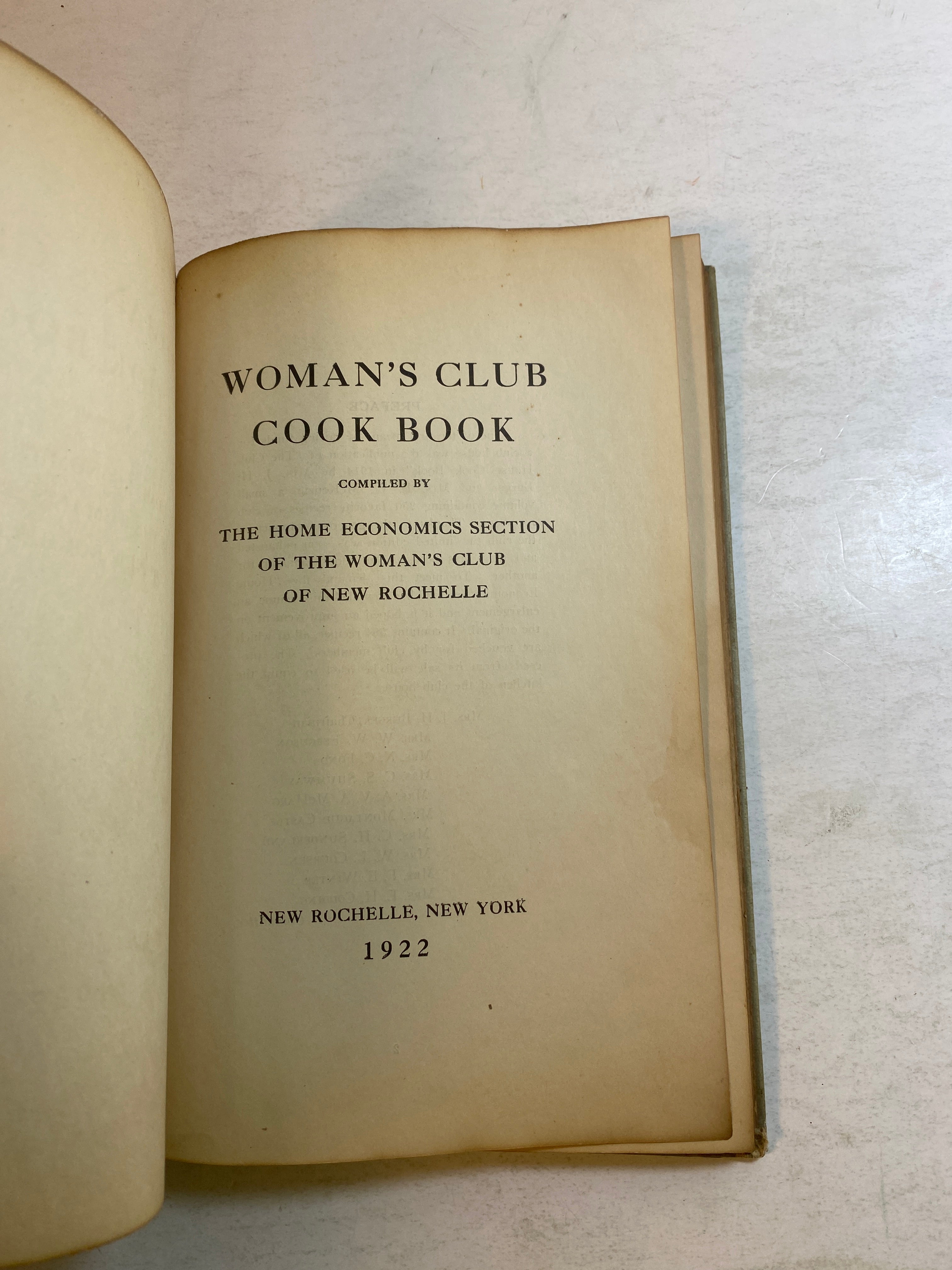 Woman's Club Cook Book New Rochelle, NY HC 1922