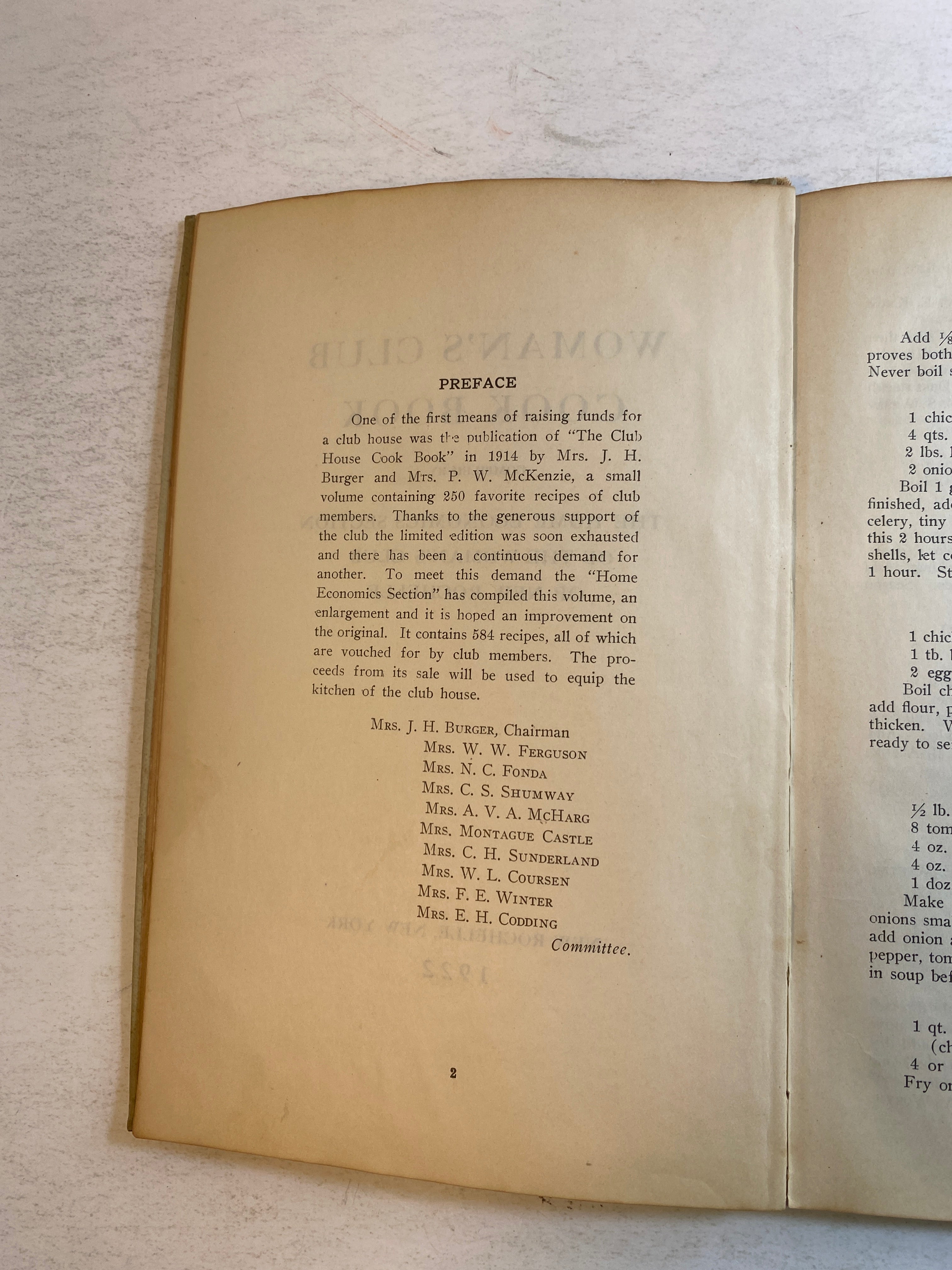Woman's Club Cook Book New Rochelle, NY HC 1922