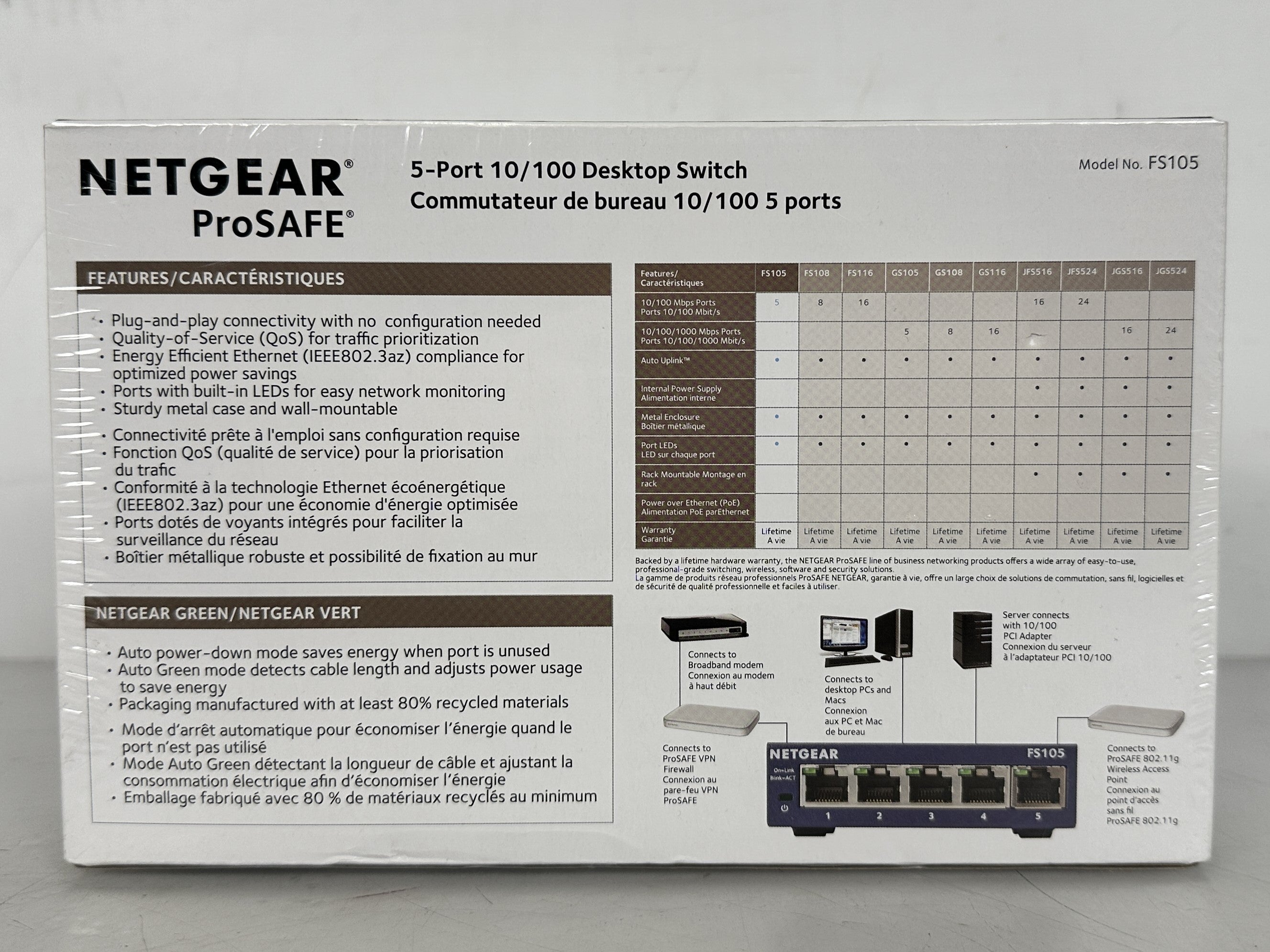 NETGEAR FS105 5-Port Fast Ethernet 10/100 Unmanaged Switch(Lot of 3)