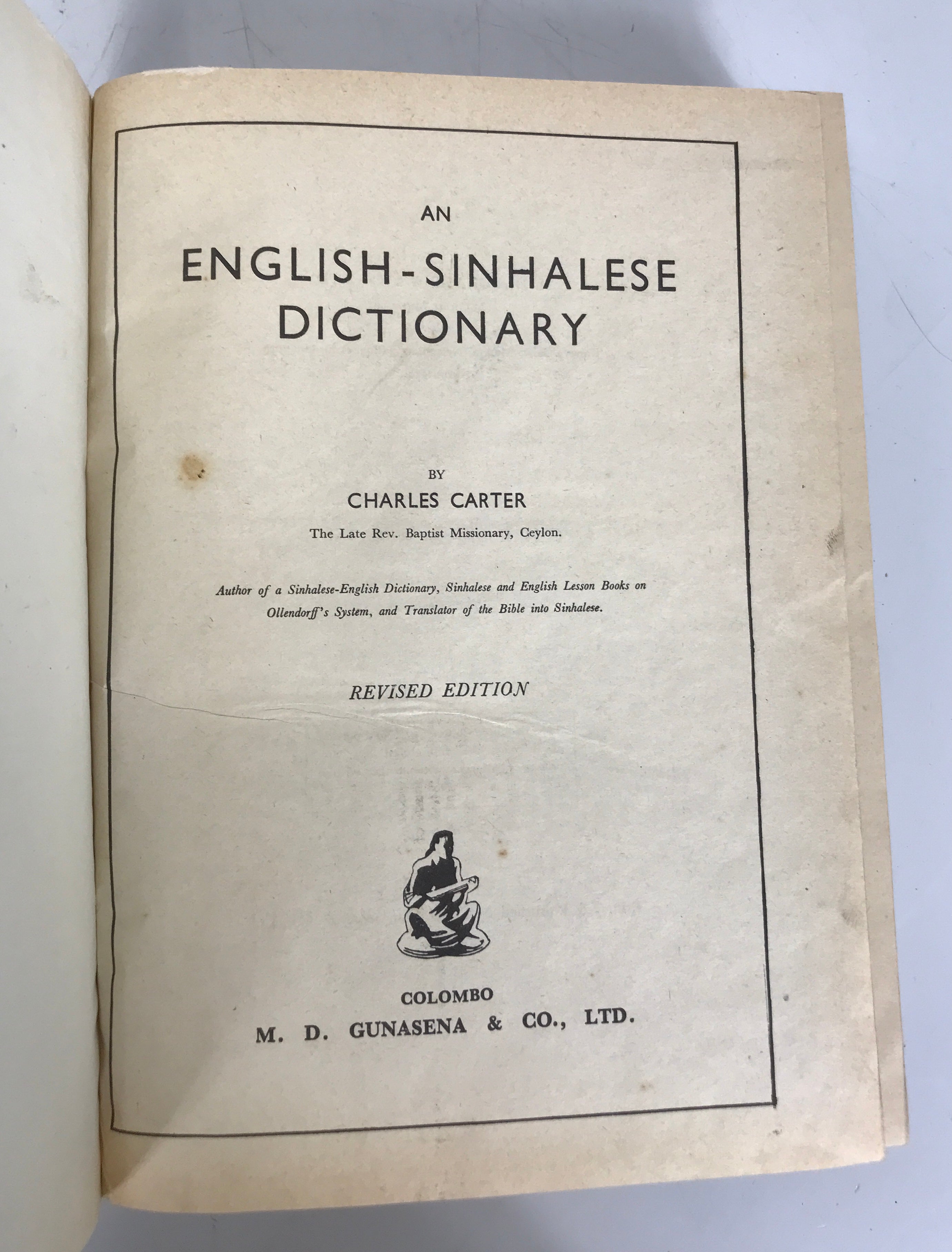 2 Vols: An English-Sinhalese/A Sinhalese-English Dictionary Carter 1965 HC DJ