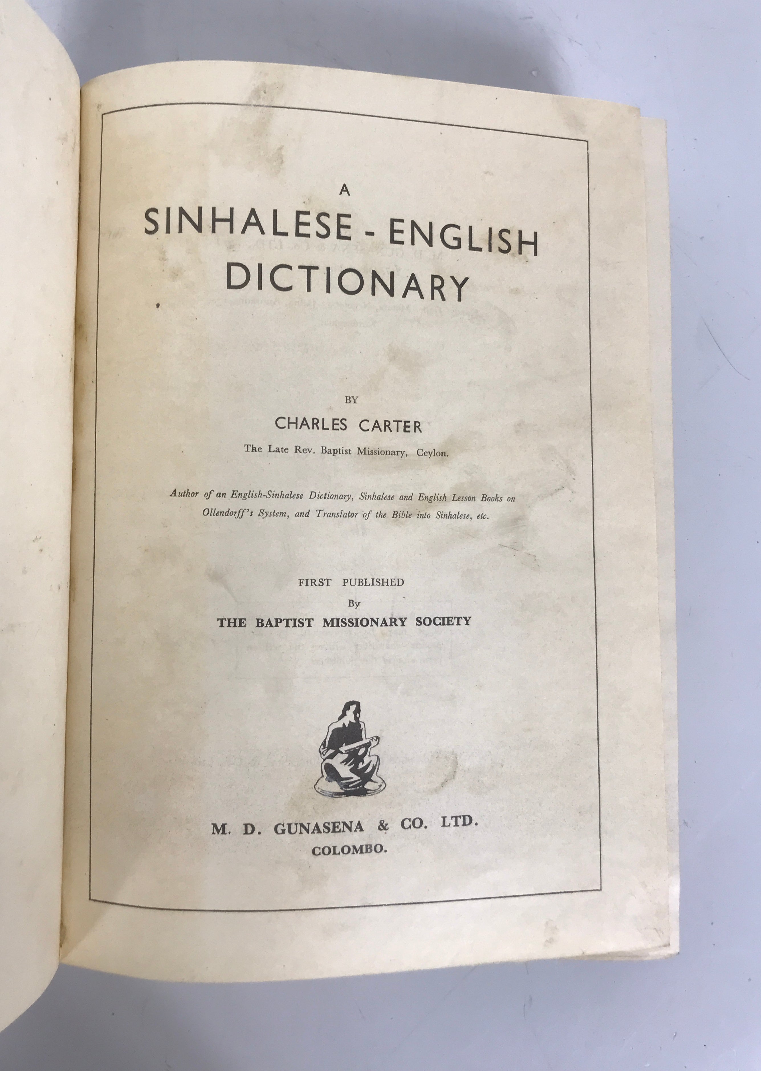 2 Vols: An English-Sinhalese/A Sinhalese-English Dictionary Carter 1965 HC DJ