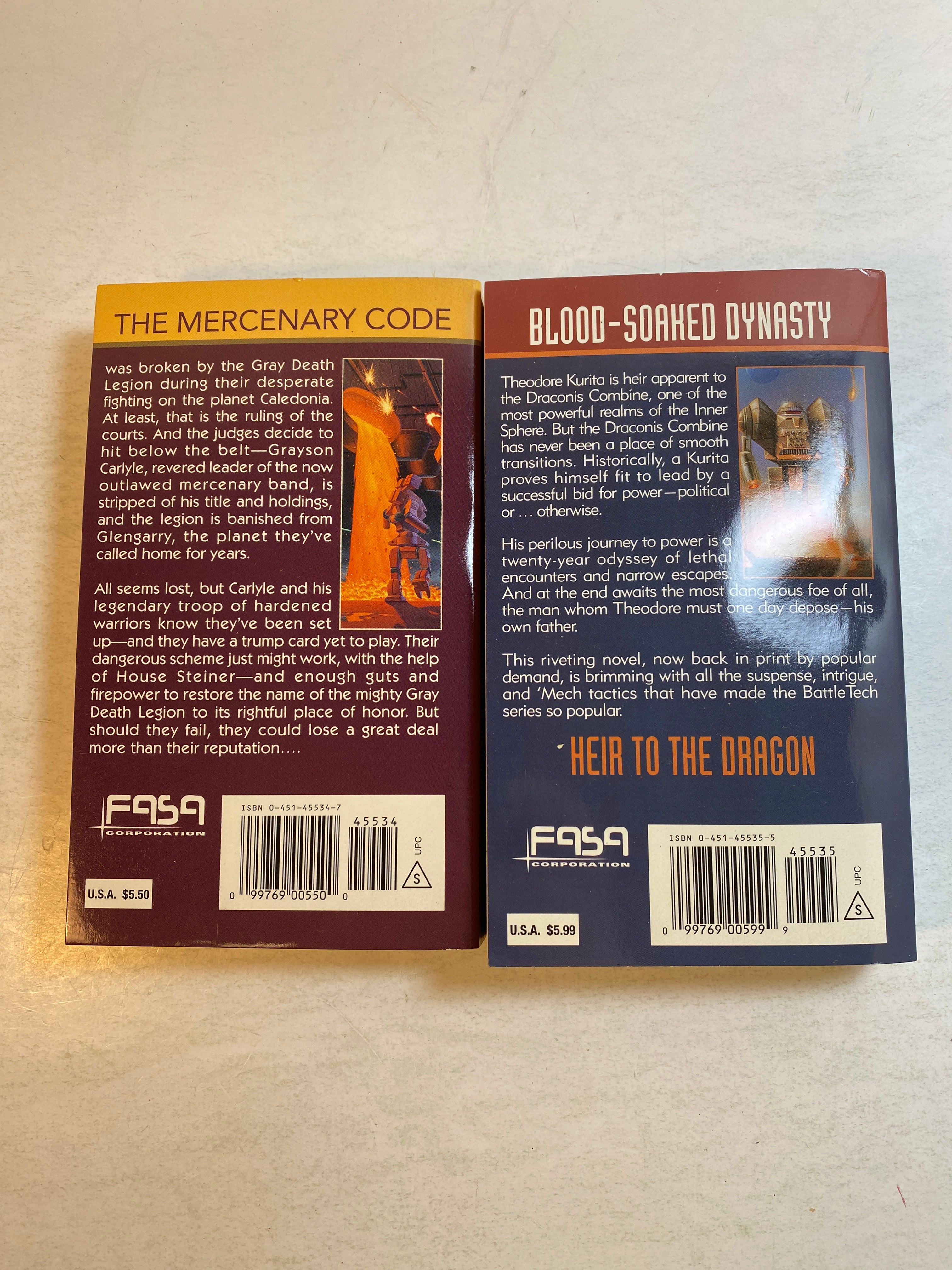 Lot of 2 Battletech Paperbacks Heir to Dragon Operation Excalibur 1996