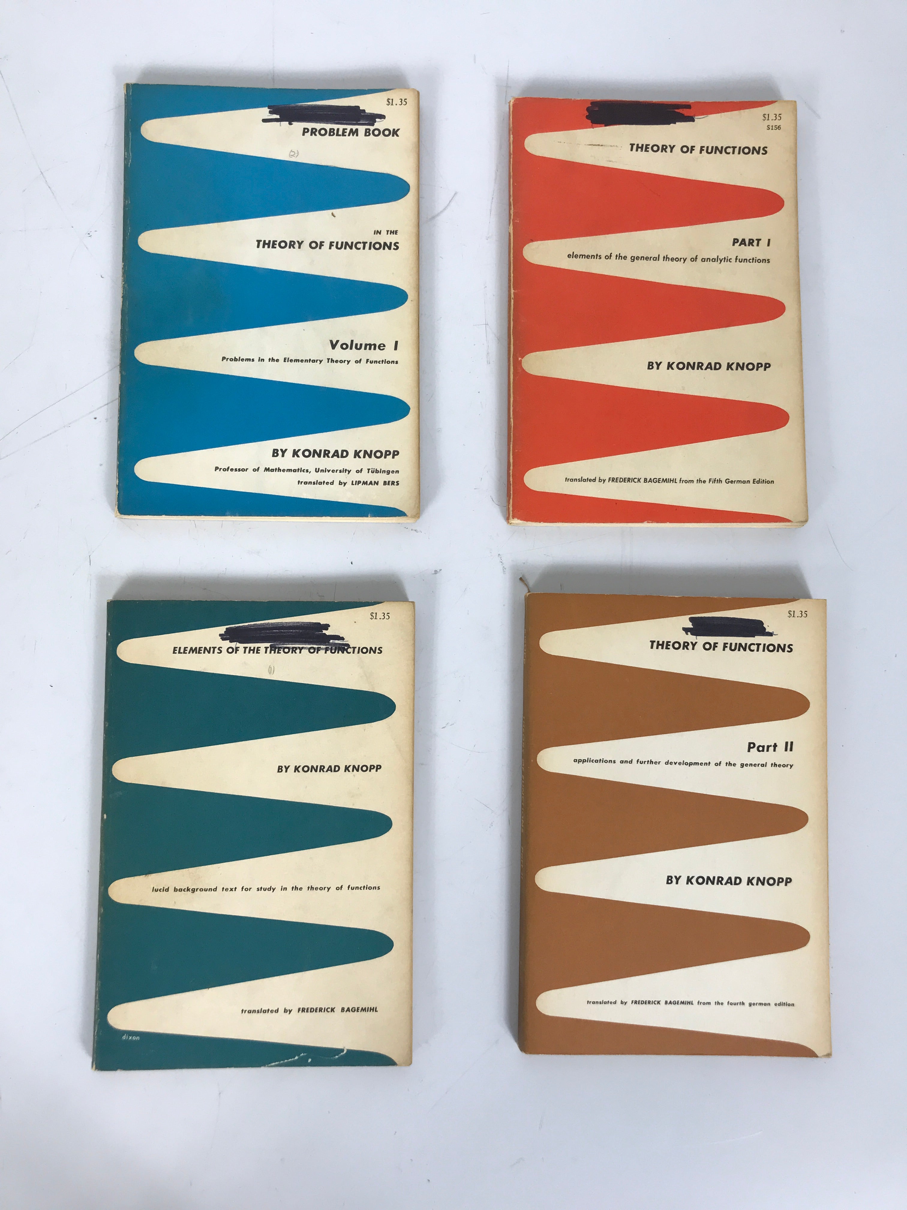 4 Vol Set Theory of Functions by Konrad Knopp 1945-1952 1st American Ed SC