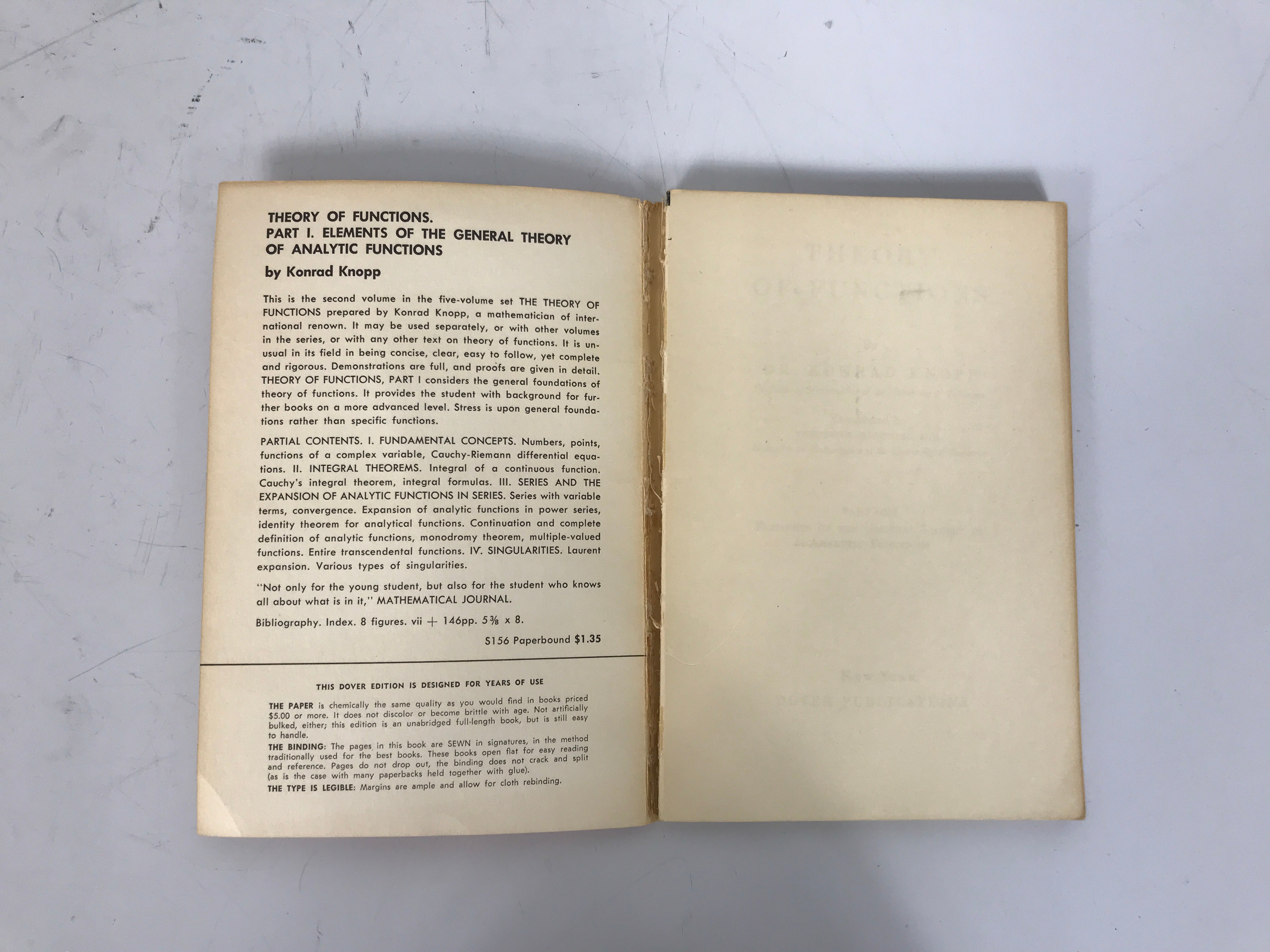 4 Vol Set Theory of Functions by Konrad Knopp 1945-1952 1st American Ed SC