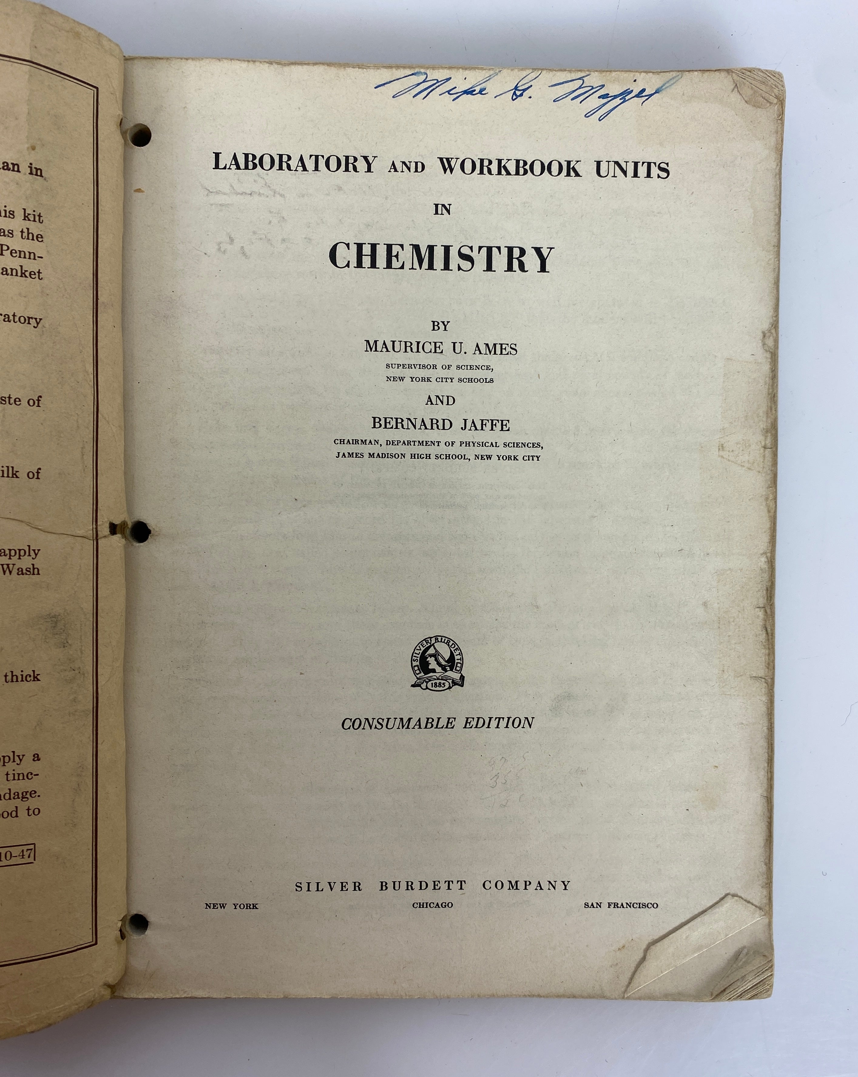 2 Vintage Science Workbooks: Chemistry & Physics 1940s SC Partially Completed