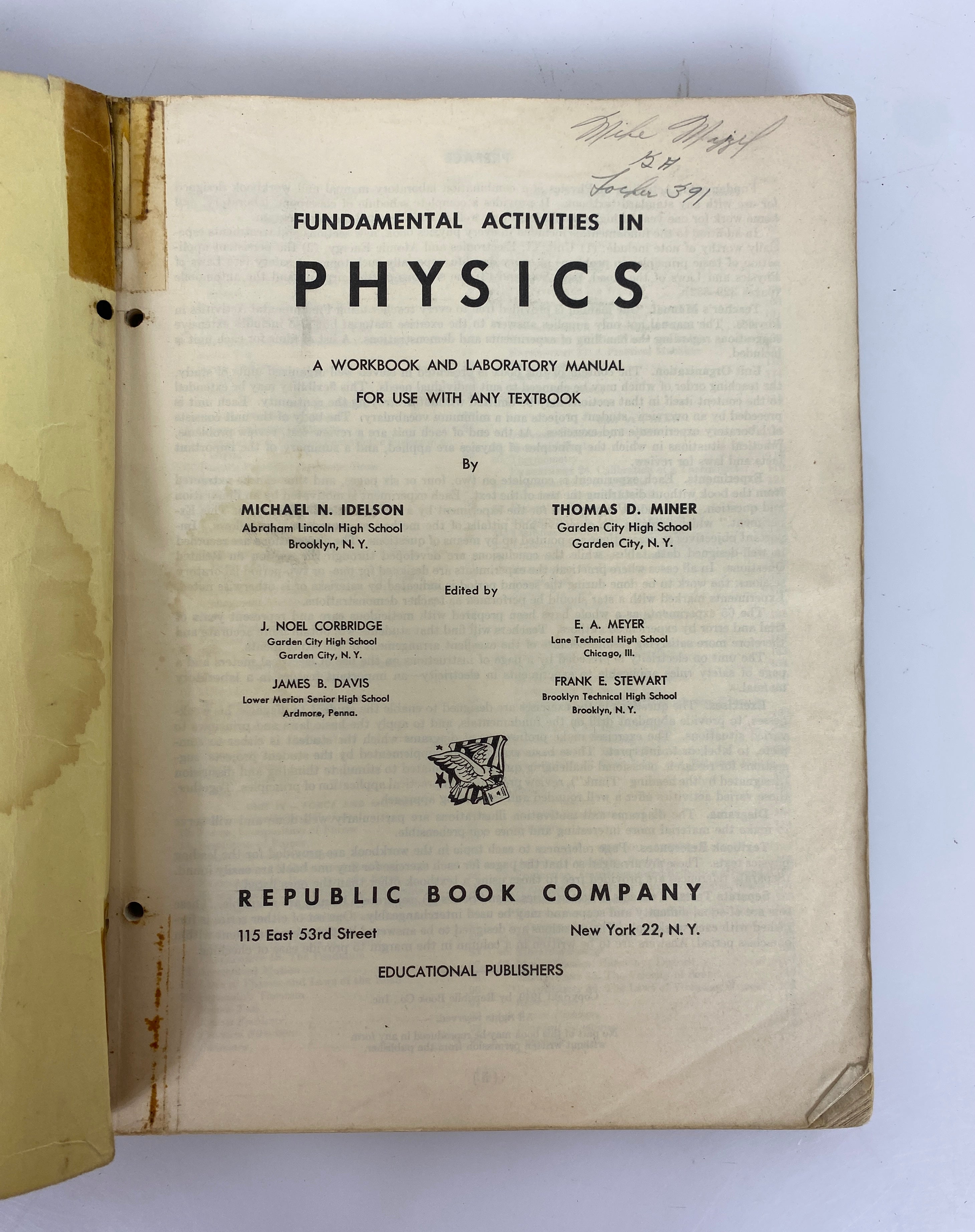 2 Vintage Science Workbooks: Chemistry & Physics 1940s SC Partially Completed