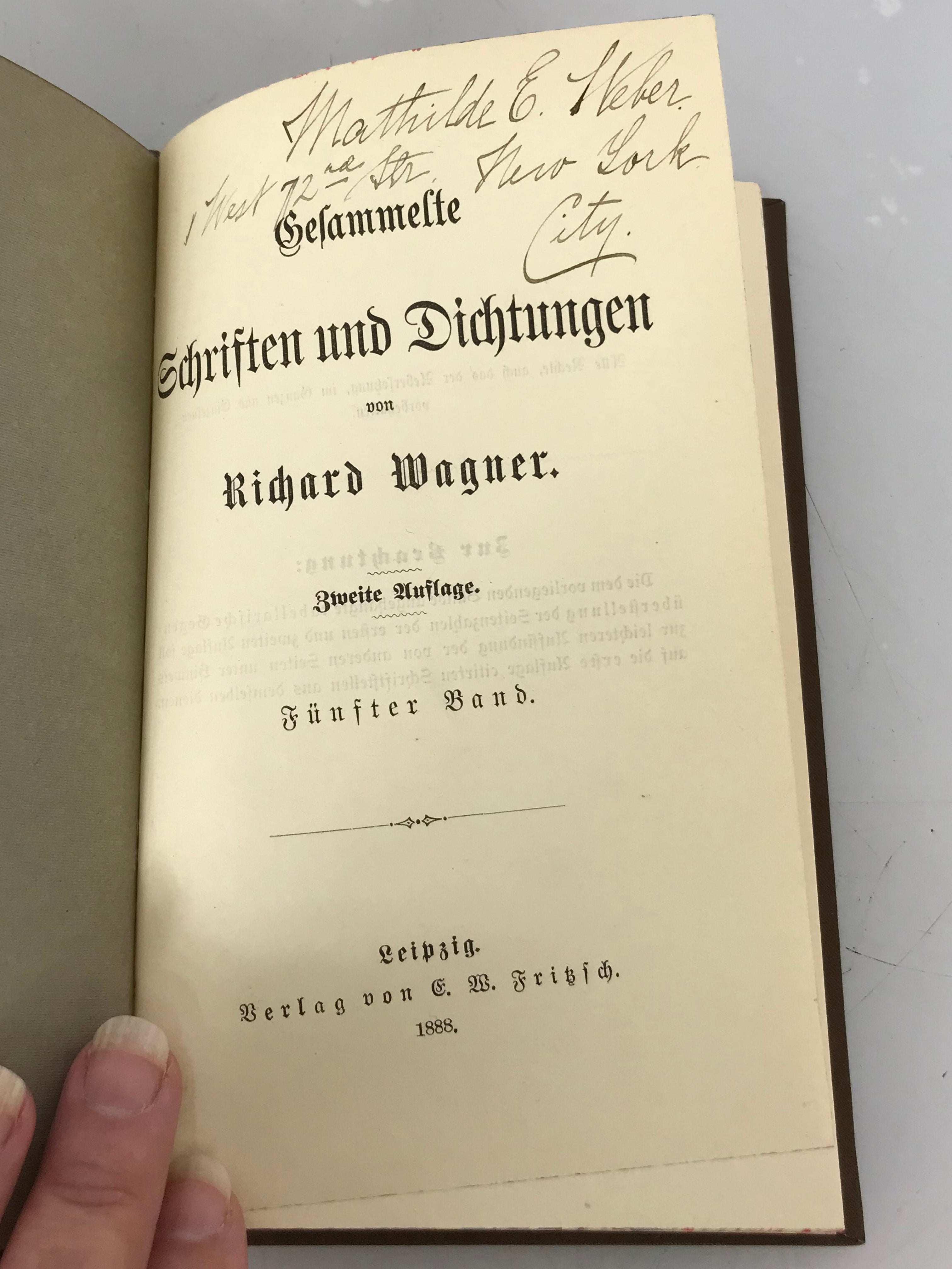 Lot of 5 Richard Wagner's Gesammelte Schriften und Dichtungen (Collected Writings and Poetry) in German 1888 HC