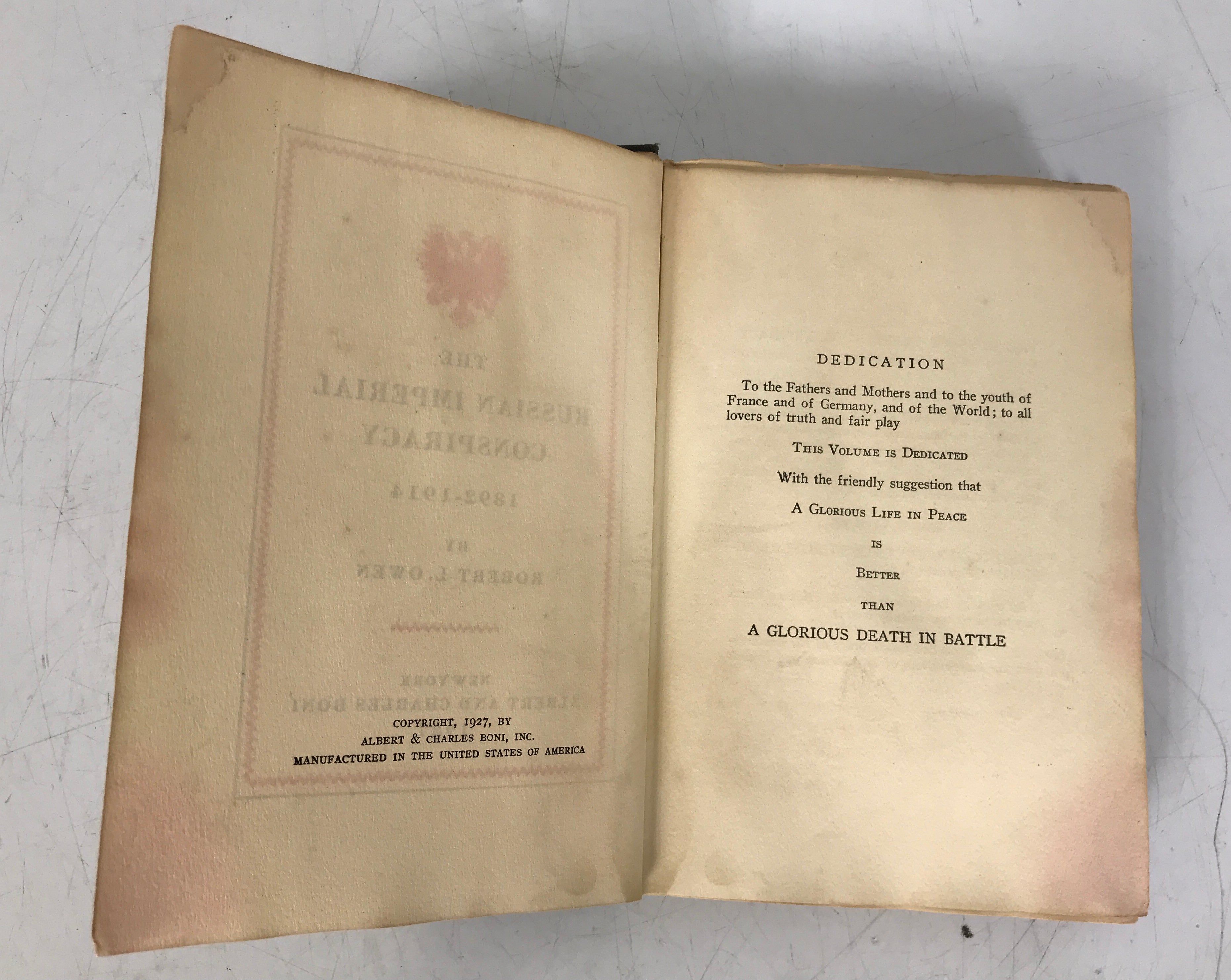 The Russian Imperial Conspiracy 1892-1914 Robert Owen (1927) HC