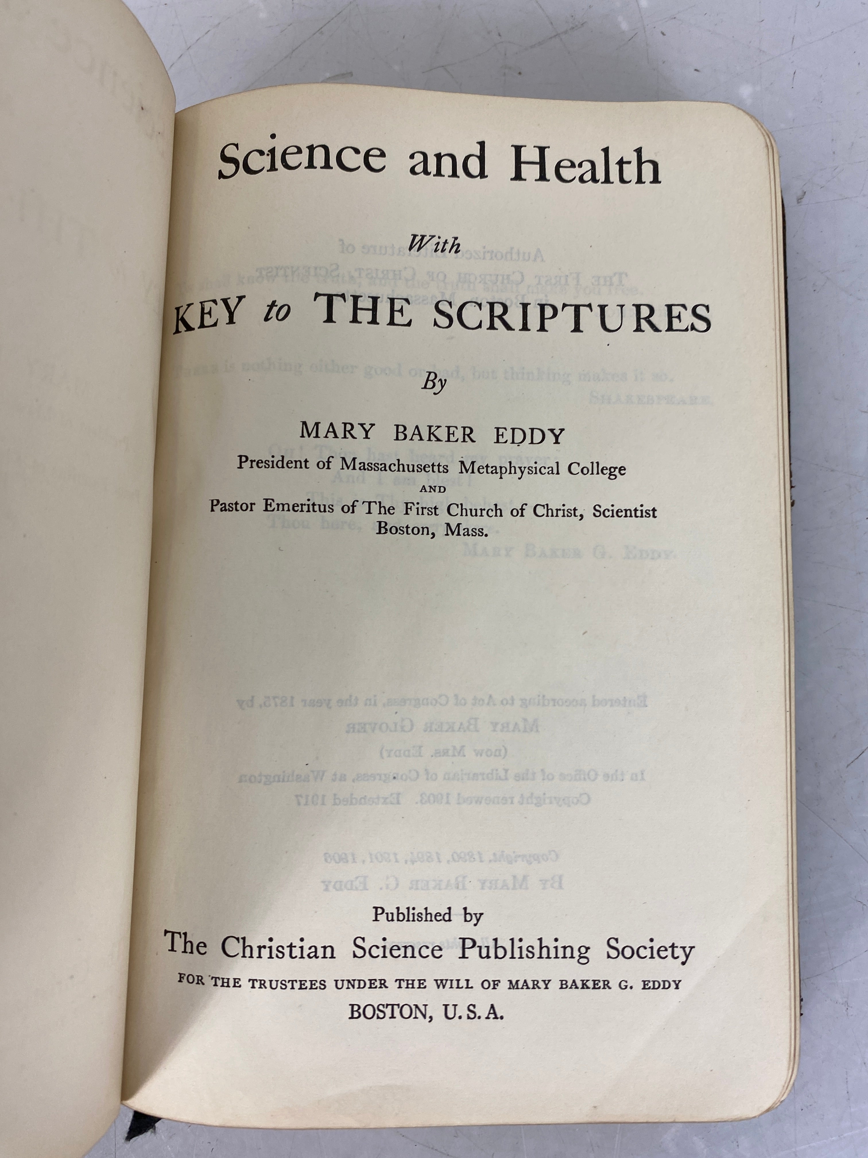 Science and Health With Key to the Scriptures by Mary Baker Eddy 1917 SC