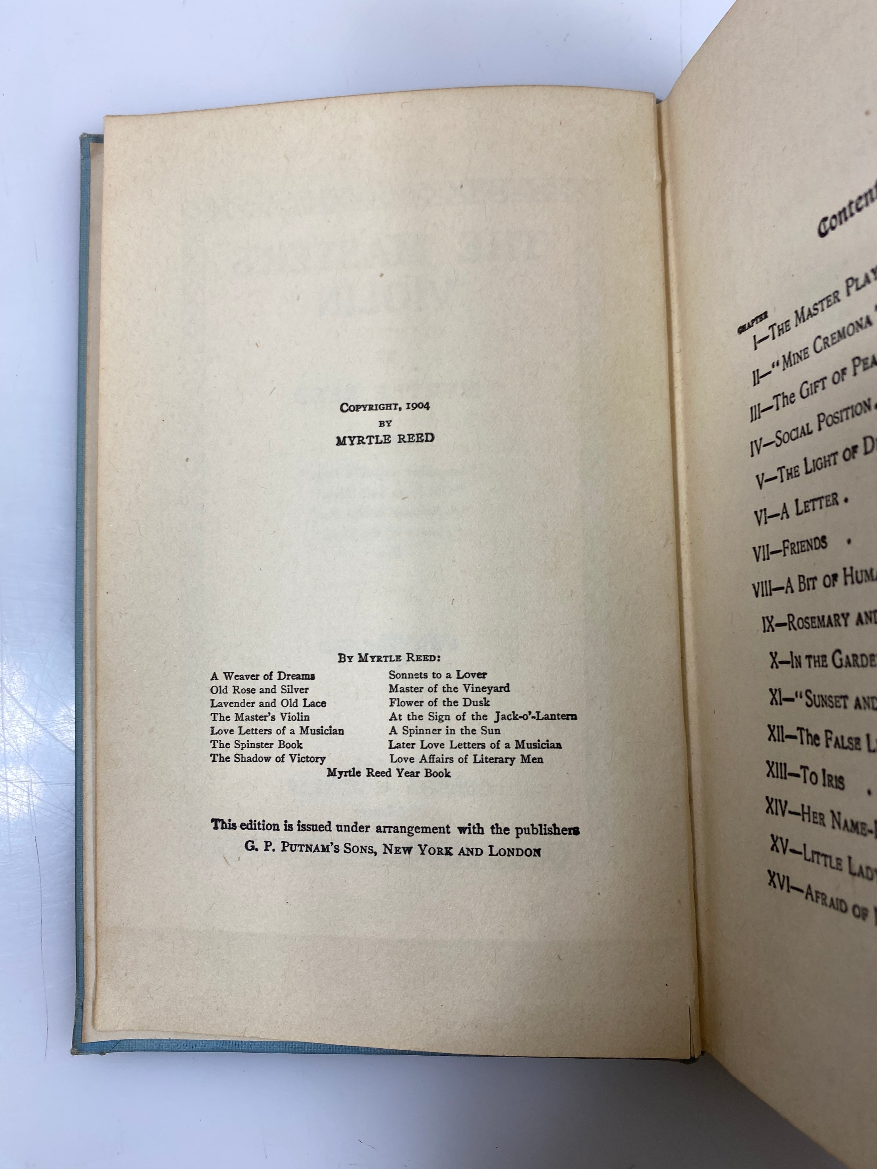 The Master's Violin by Myrtle Reed 1904 HC