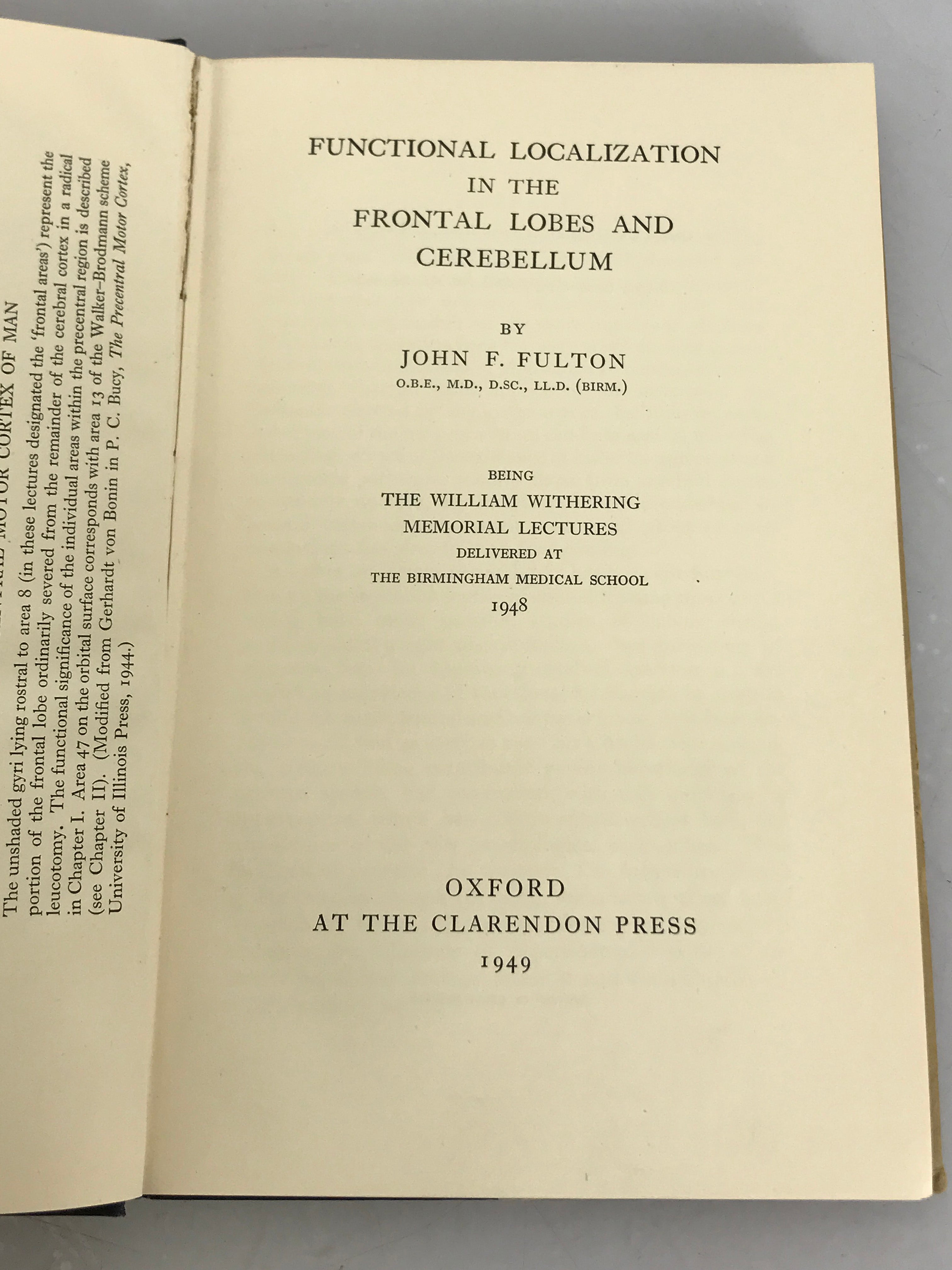 Functional Localization in the Frontal Lobes and Cerebellum by John Fulton 1949 HC DJ