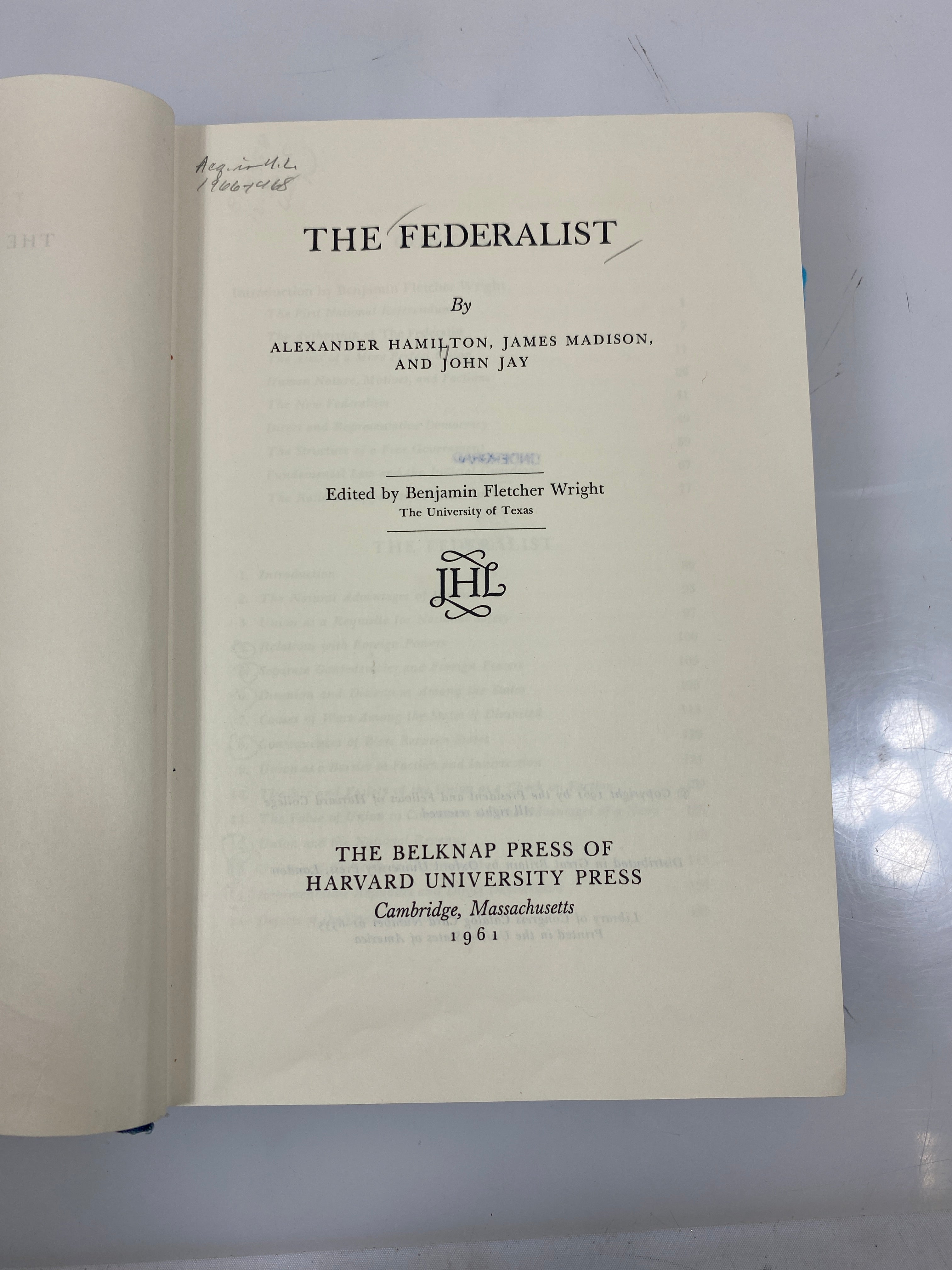 The Federalist by Hamilton/Madison/Jay Ex-library 1961 HC