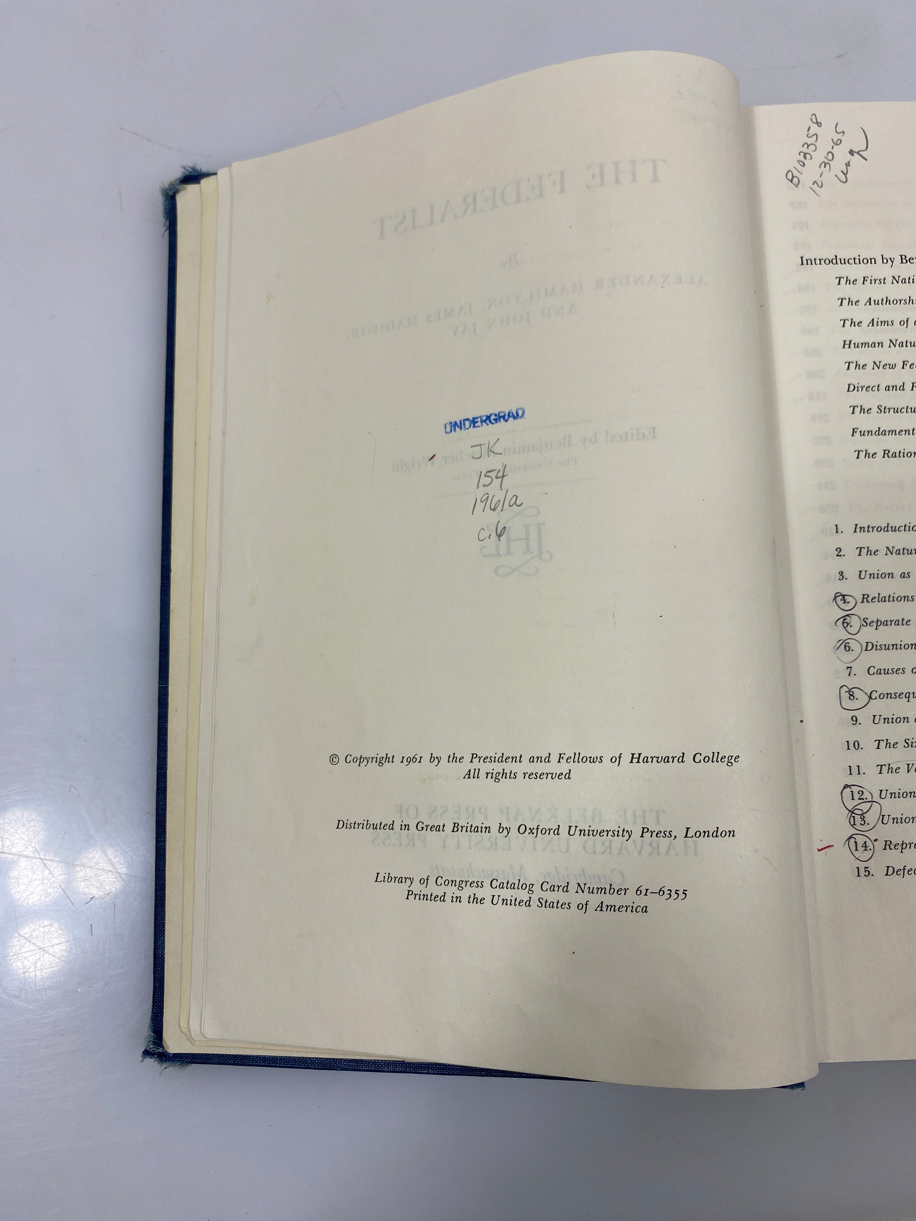 The Federalist by Hamilton/Madison/Jay Ex-library 1961 HC
