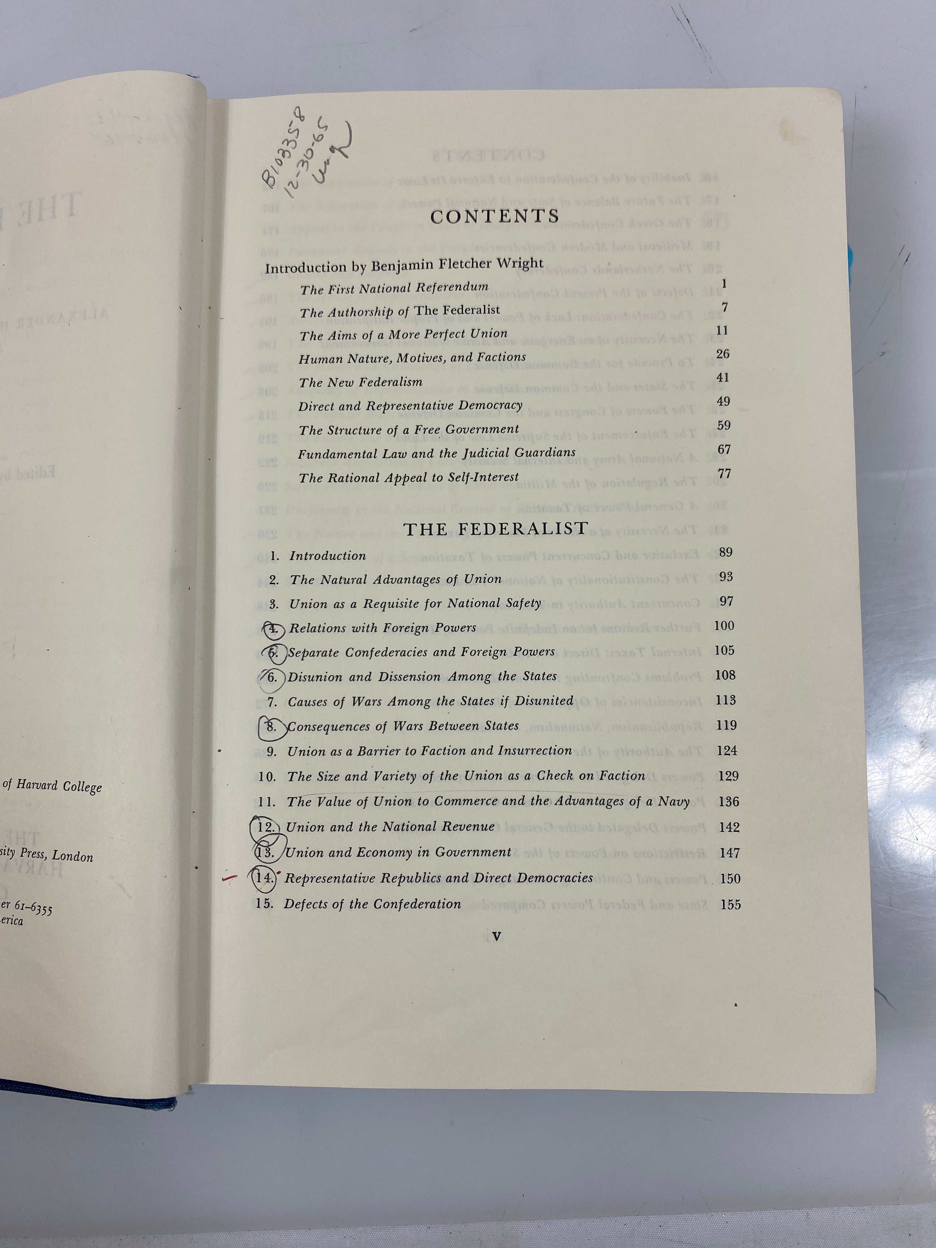 The Federalist by Hamilton/Madison/Jay Ex-library 1961 HC