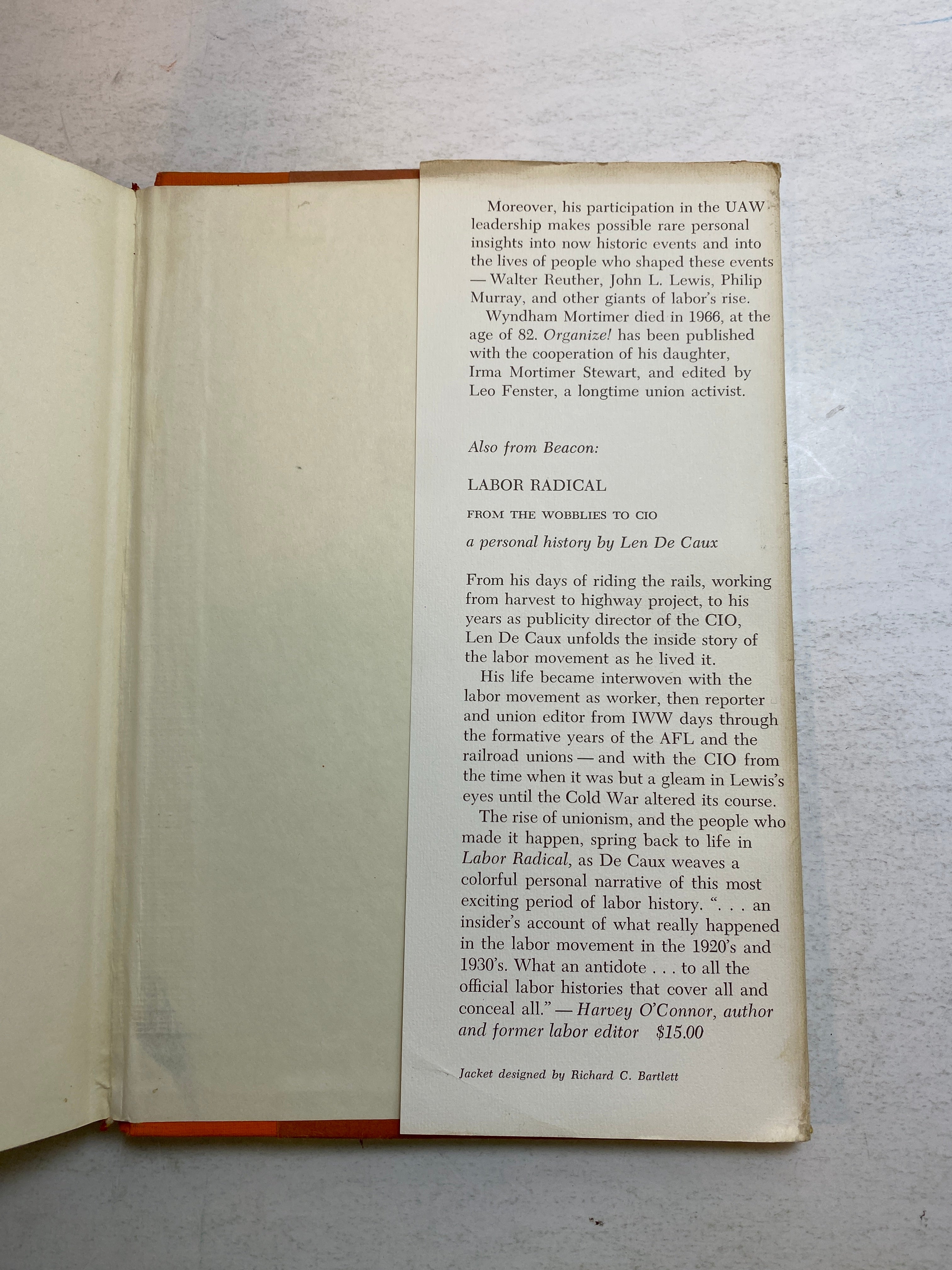 Organize! My Life as a Union Man Wyndham Mortimer HCDJ 1971