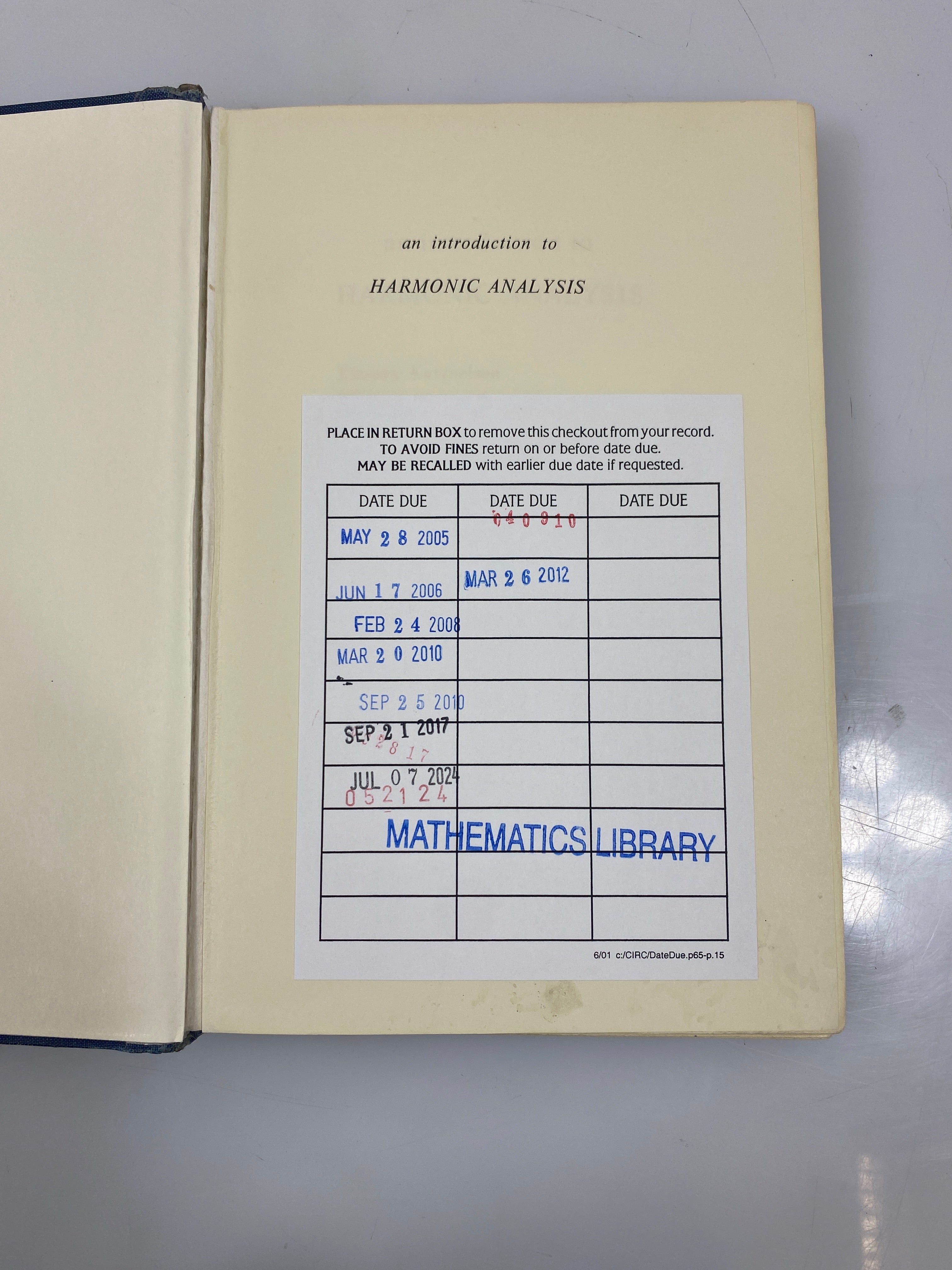 An Introduction to Harmonic Analysis by Katznelson Ex-library 1968 HC