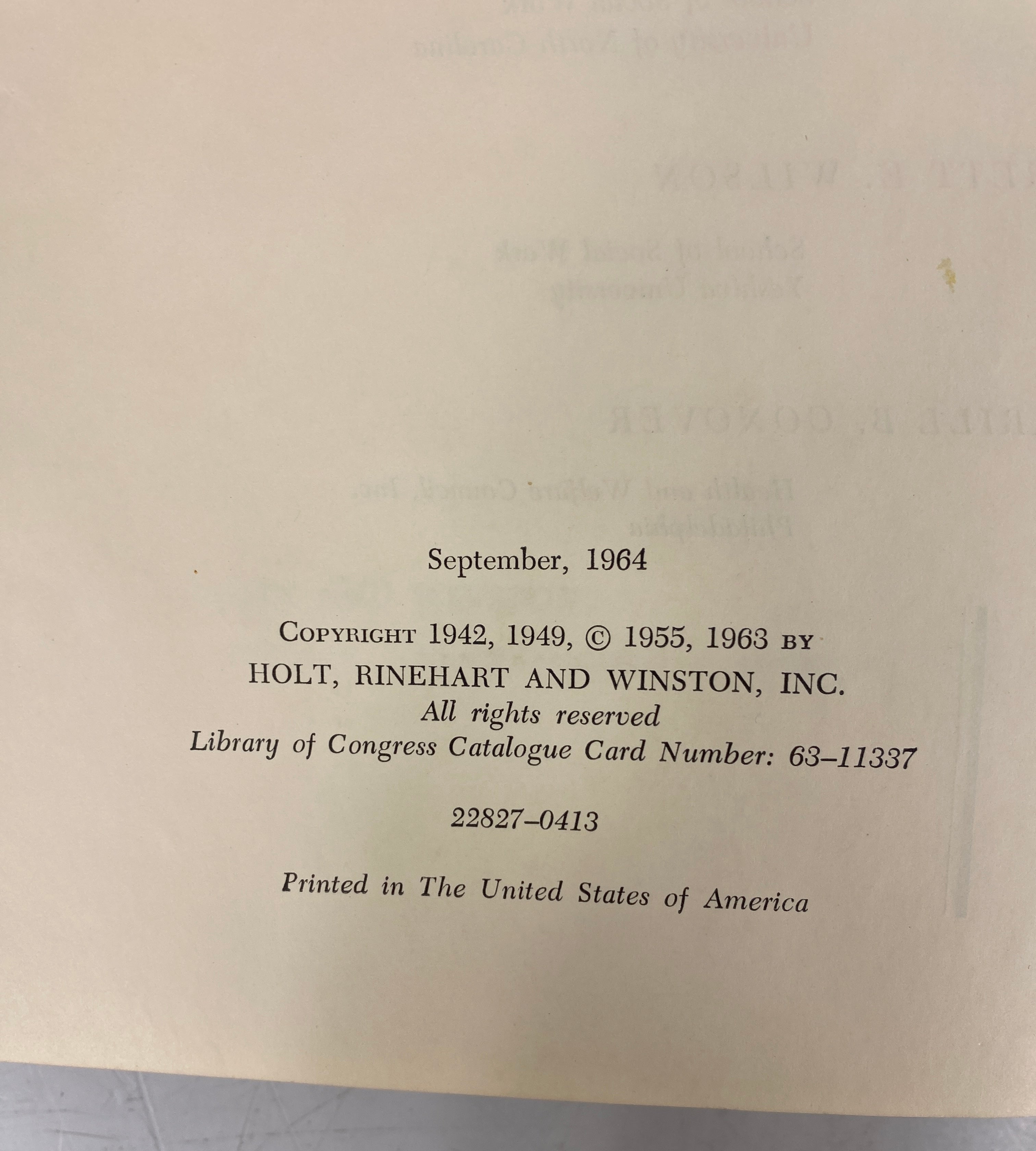 The Field of Social Work Fink/Wilson/Conover 1964 Fourth Edition HC