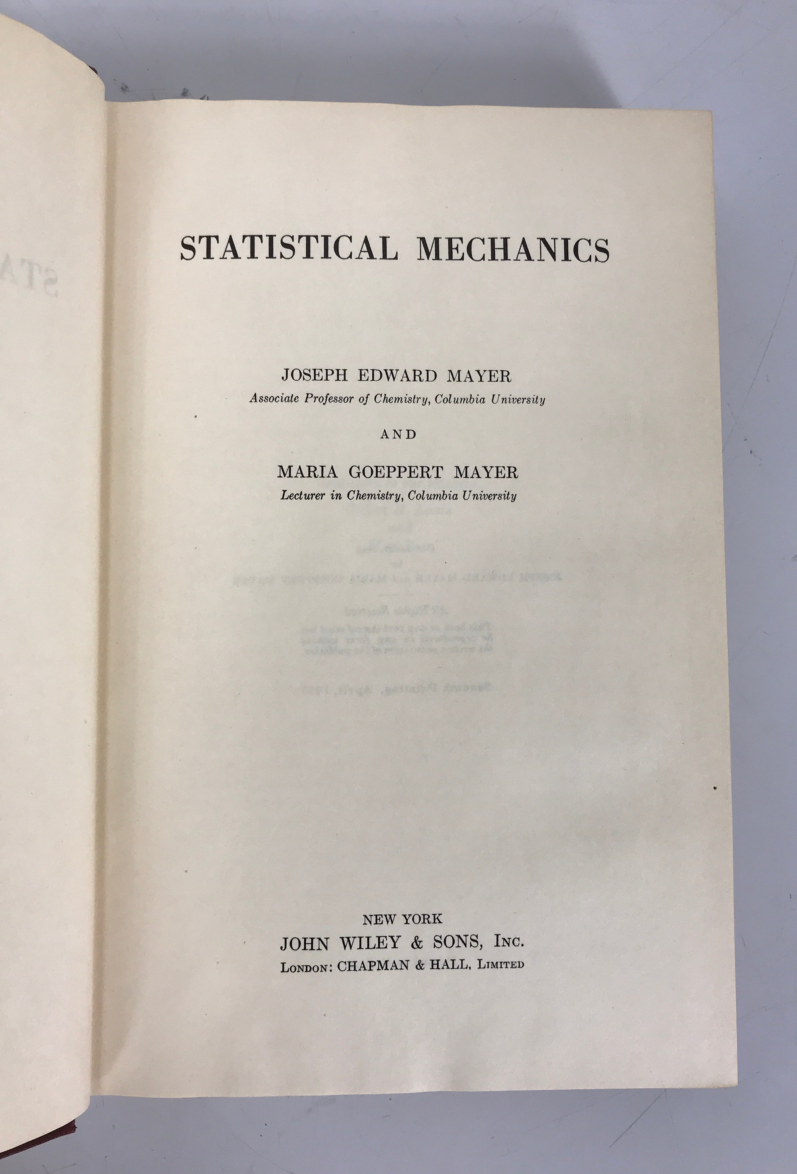 Statistical Mechanics Mayer & Mayer 1957 7th Printing HC