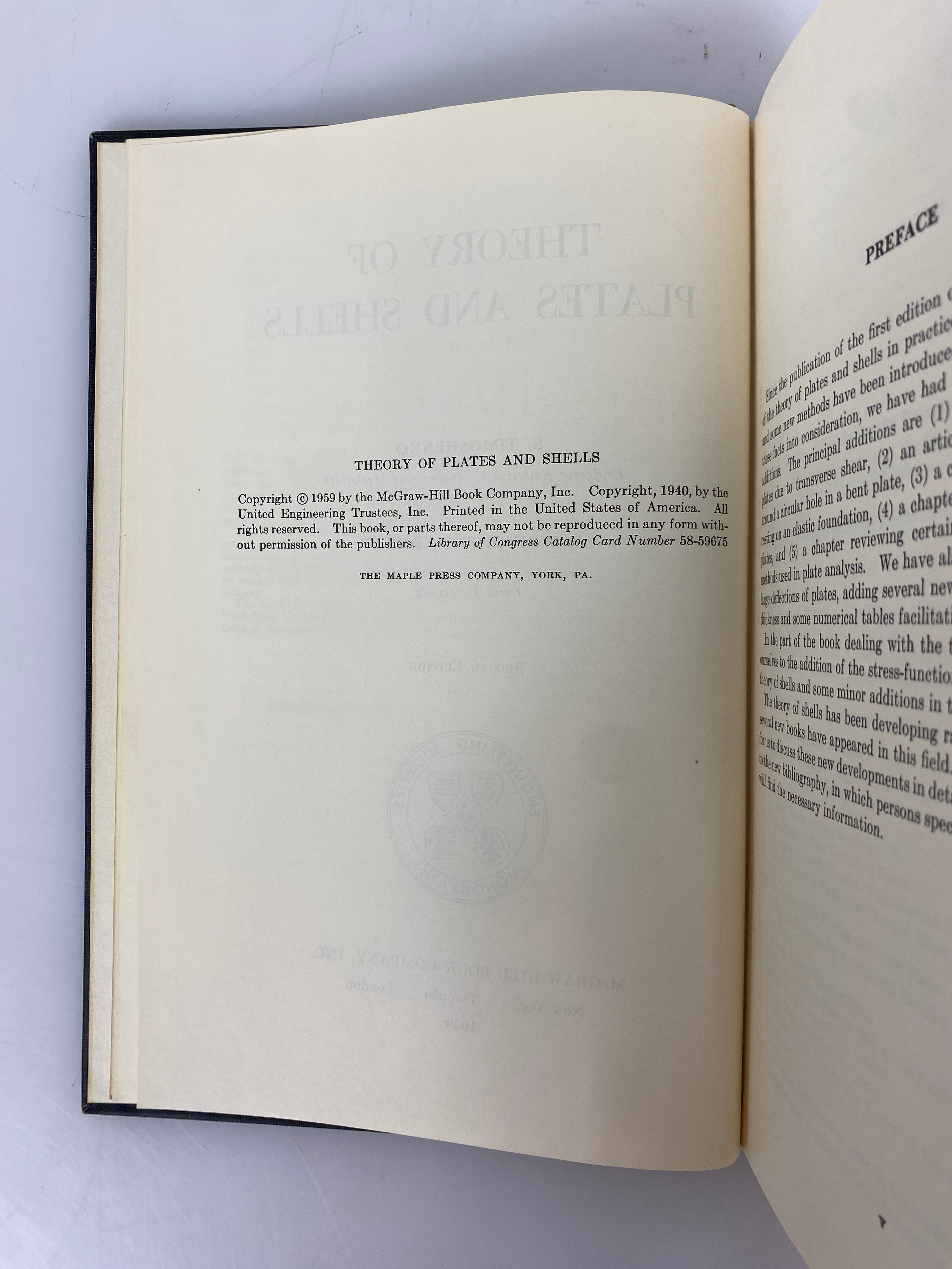 2 Vols: Theory of Elasticity/Theory of Plates & Shells by Timoshenko 1951-59 HC
