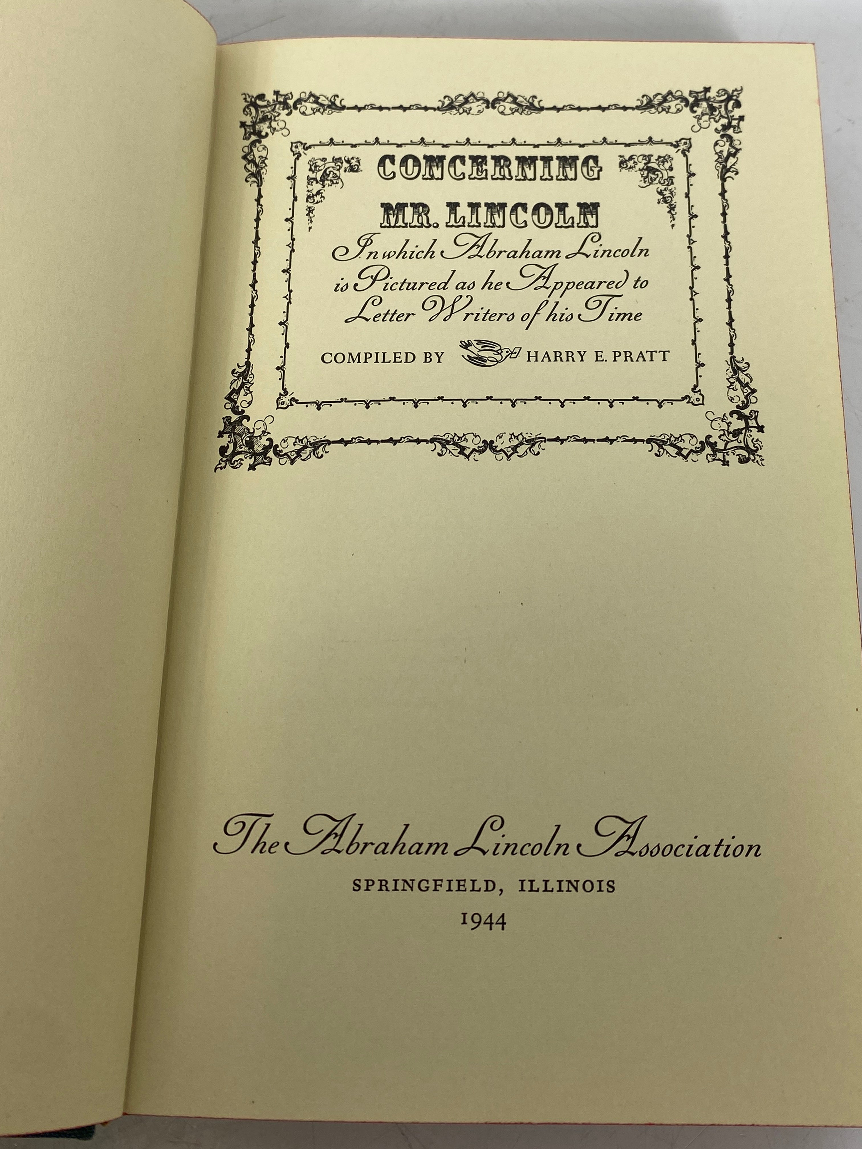 Concerning Mr. Lincoln by Harry E. Pratt 1944 Vintage HC DJ