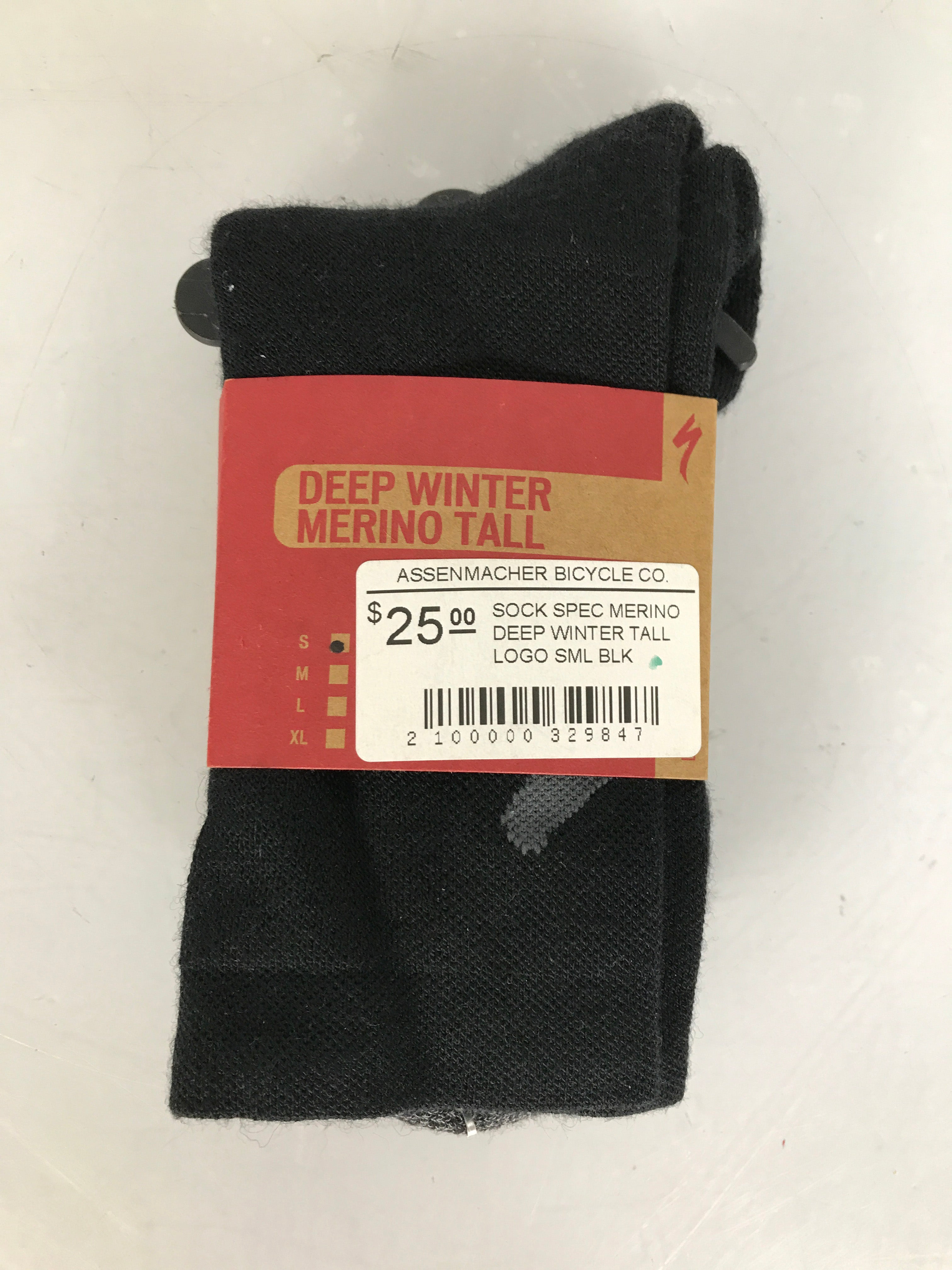 Specialized Deep Winter Merino Tall Black Socks with Logo Unisex Size S NWT