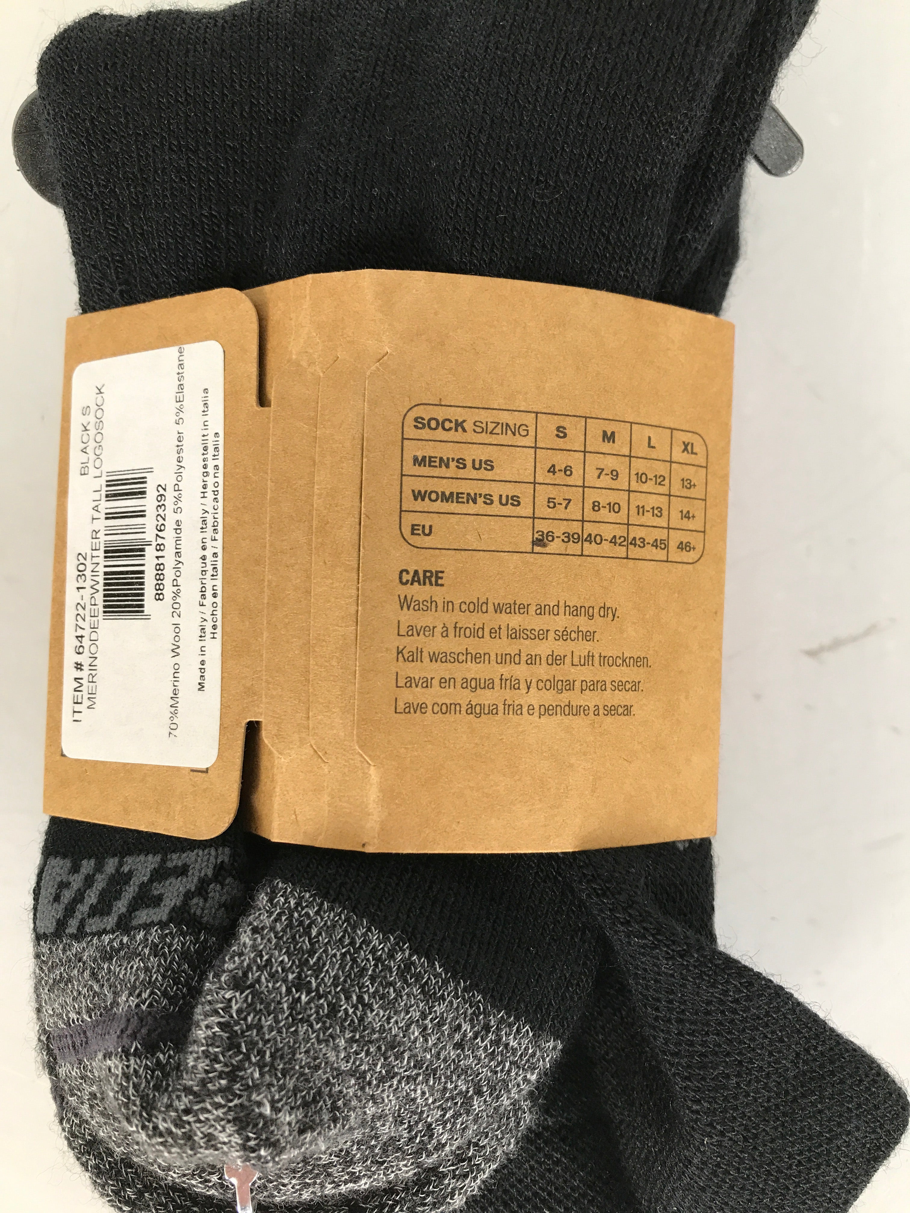 Specialized Deep Winter Merino Tall Black Socks with Logo Unisex Size S NWT