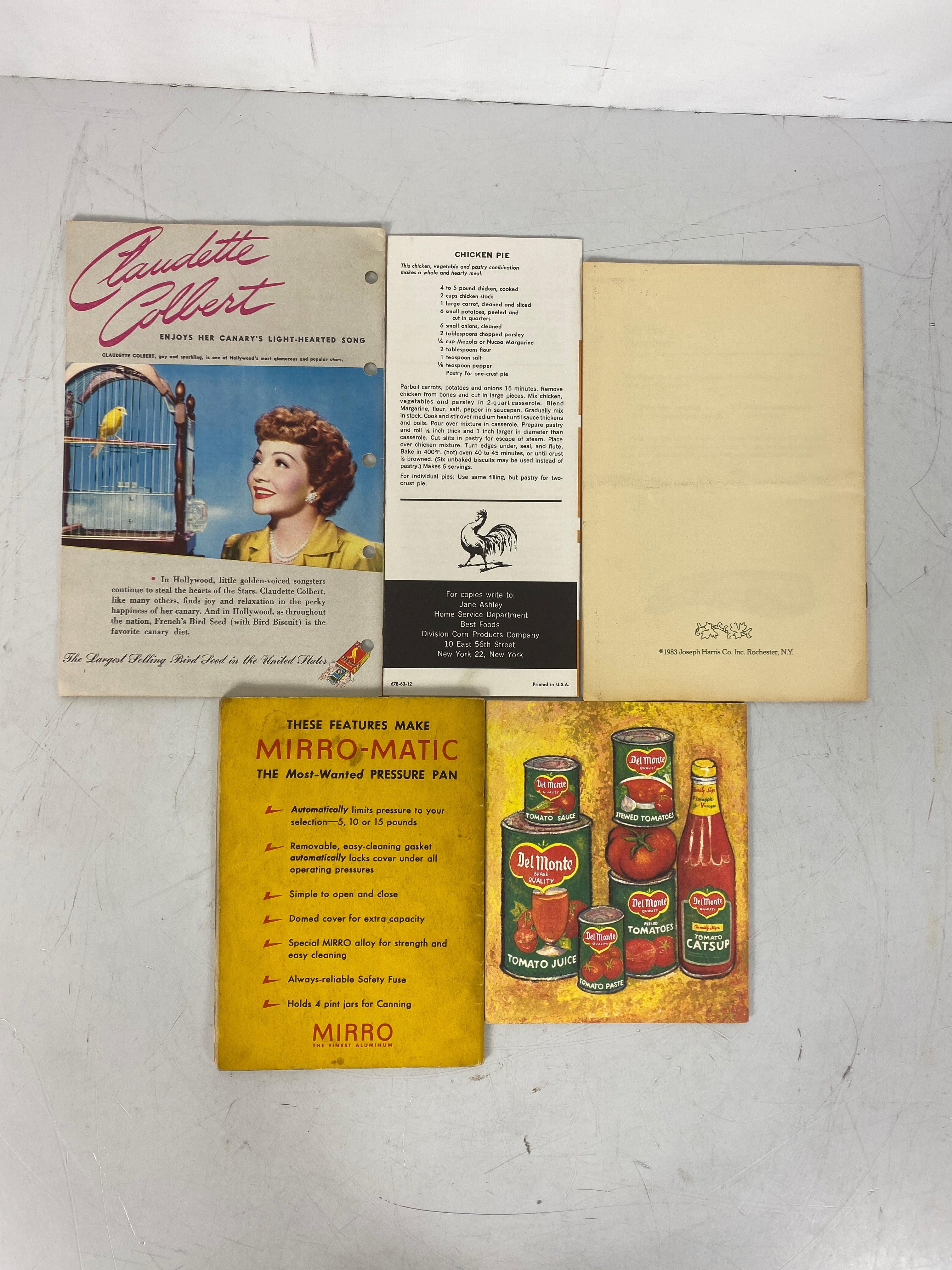 Lot of Vtg Recipe Booklets Mirro-Matic/Del Monte/French's/Best Foods/Harris Seed