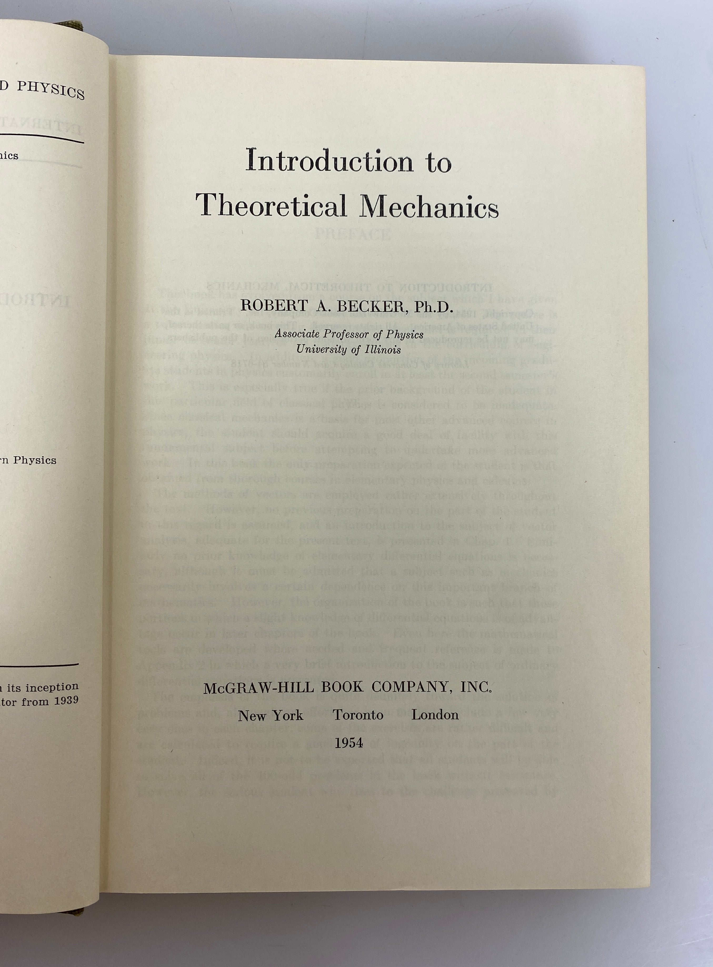 Introduction to Theoretical Mechanics by Becker 1954 Vintage HC Textbook