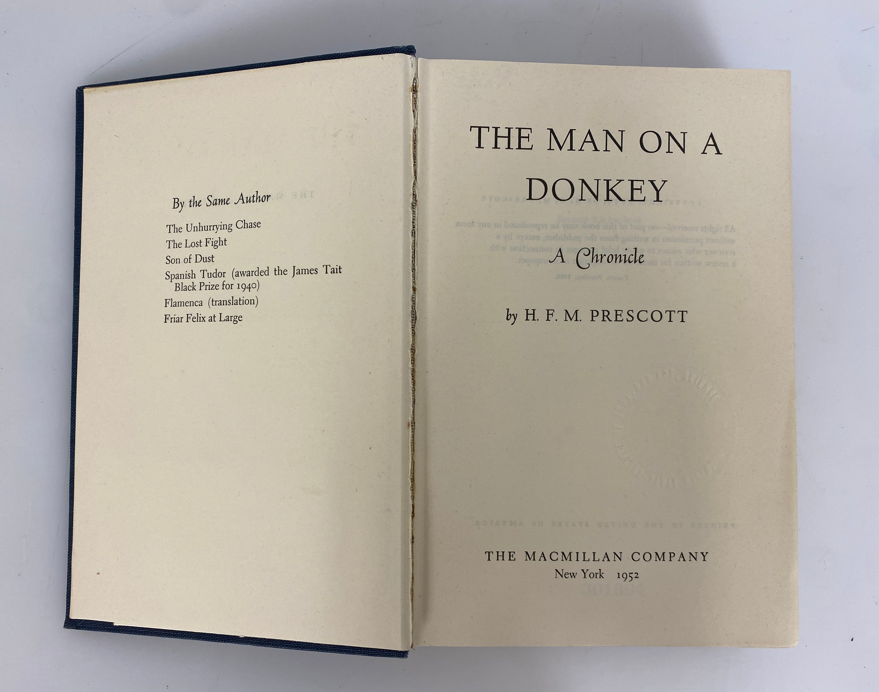 The Man on a Donkey Prescott 1952 4th Print Ex-Library HC