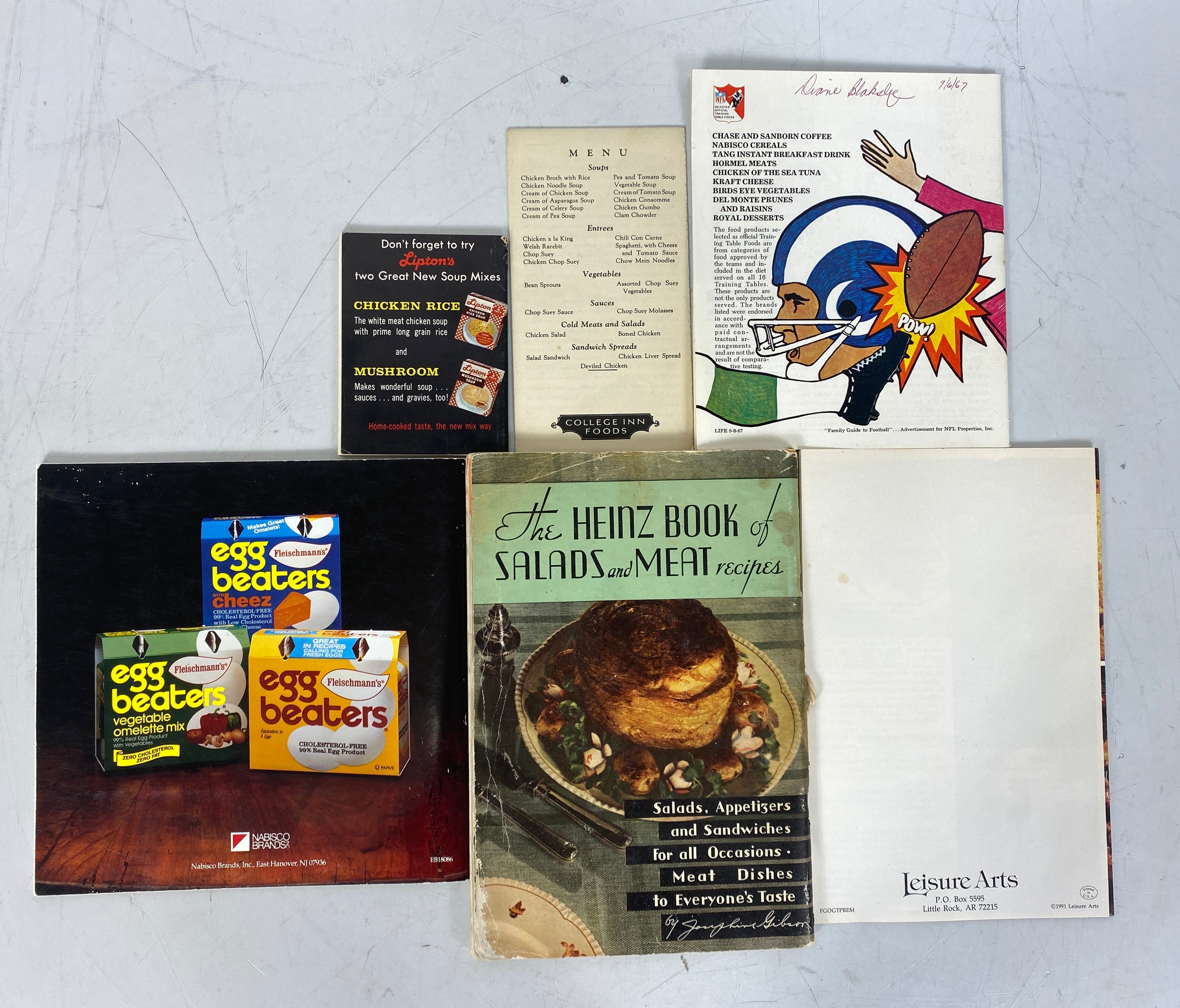 Lot of Vtg Recipe Booklets: Lipton/Heinz/Egg Beaters/NFL Tailgate Picnics SC