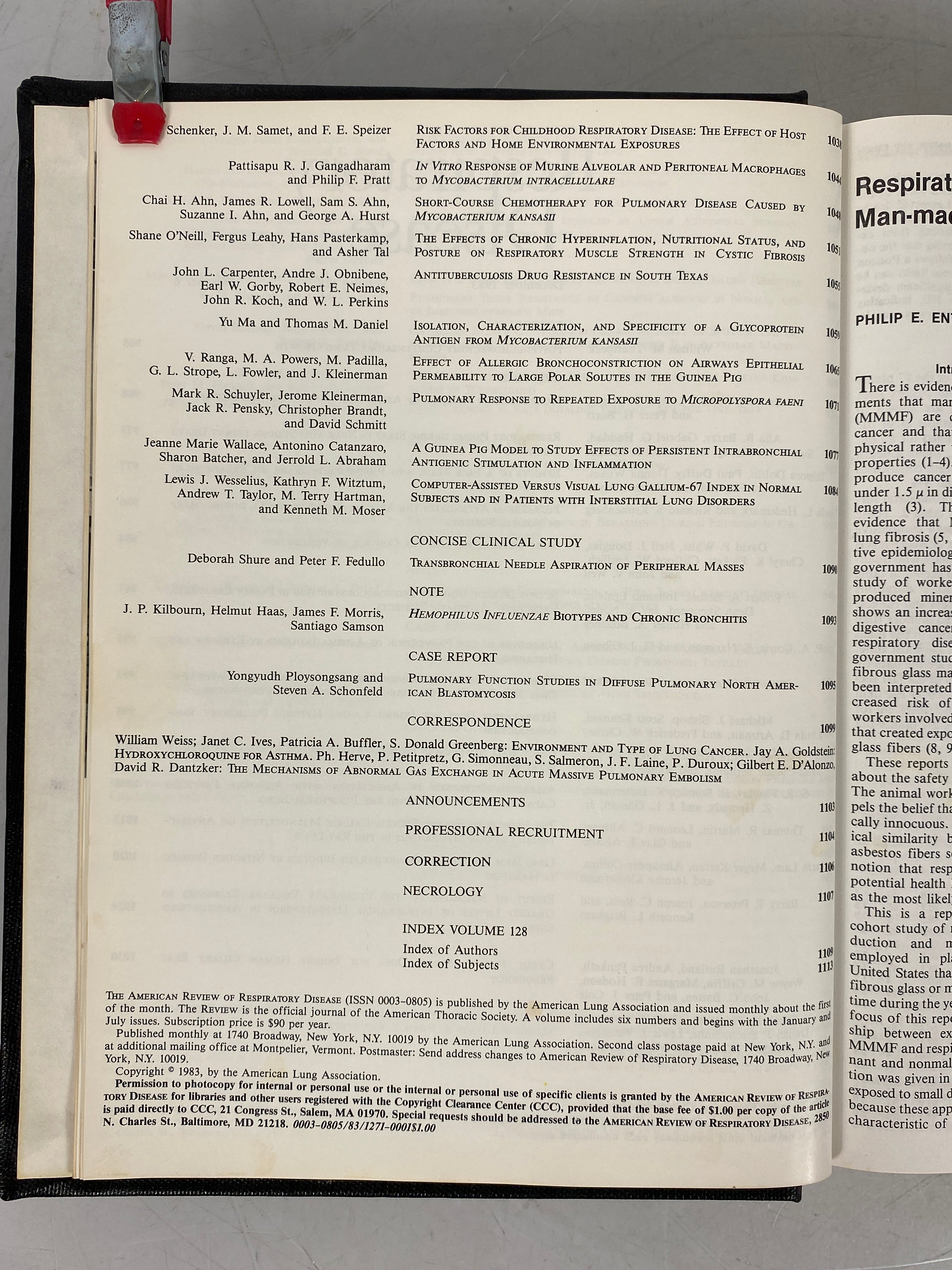 American Review of Respiratory Disease Vol 128 July-Dec 1983 HC