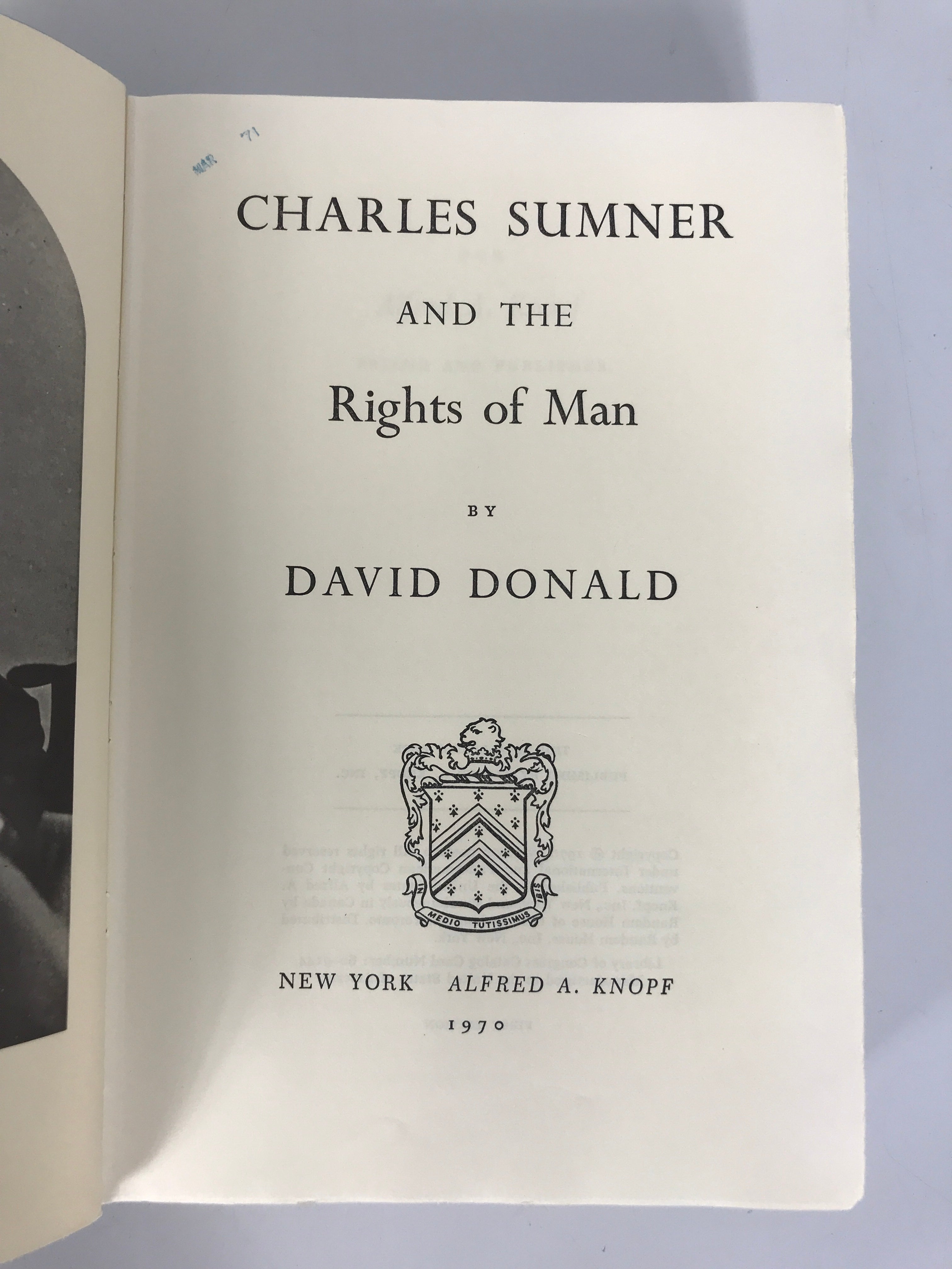 Charles Sumner & the Rights of Man by Donald 1970, 1st Ed Ex-Library
