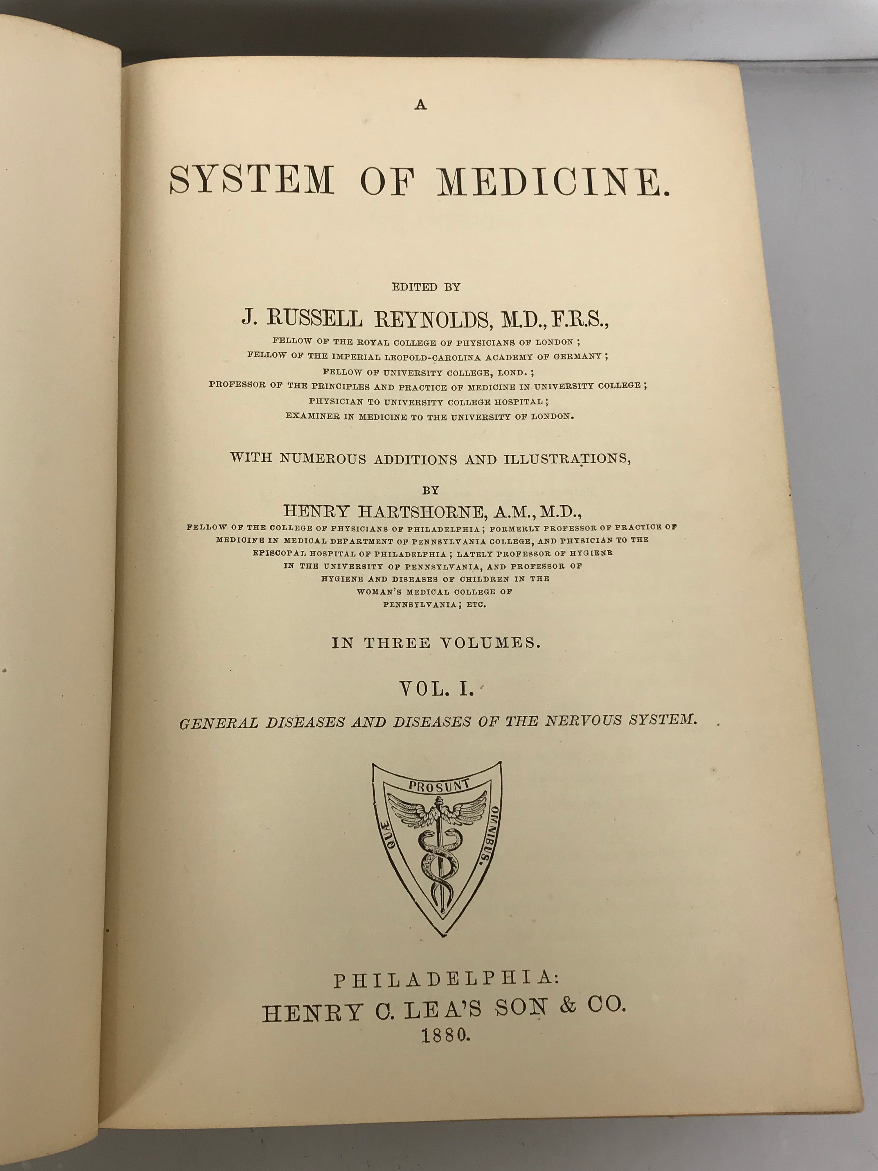 Lot of 2 Reynolds's System of Medicine Vol 1 & Vol 3 Hartshorne 1880 HC