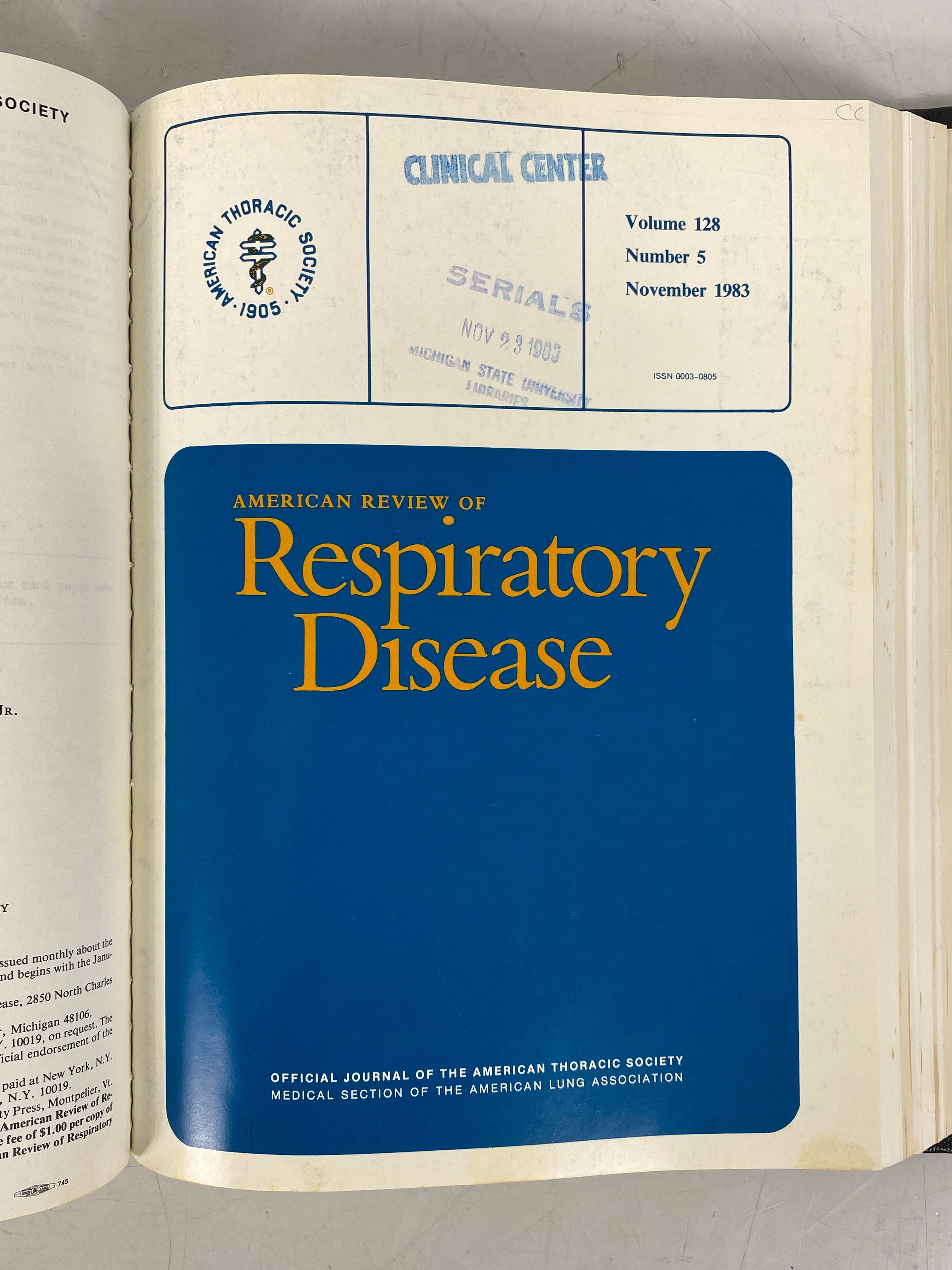 American Review of Respiratory Disease Vol 128 July-Dec 1983 HC