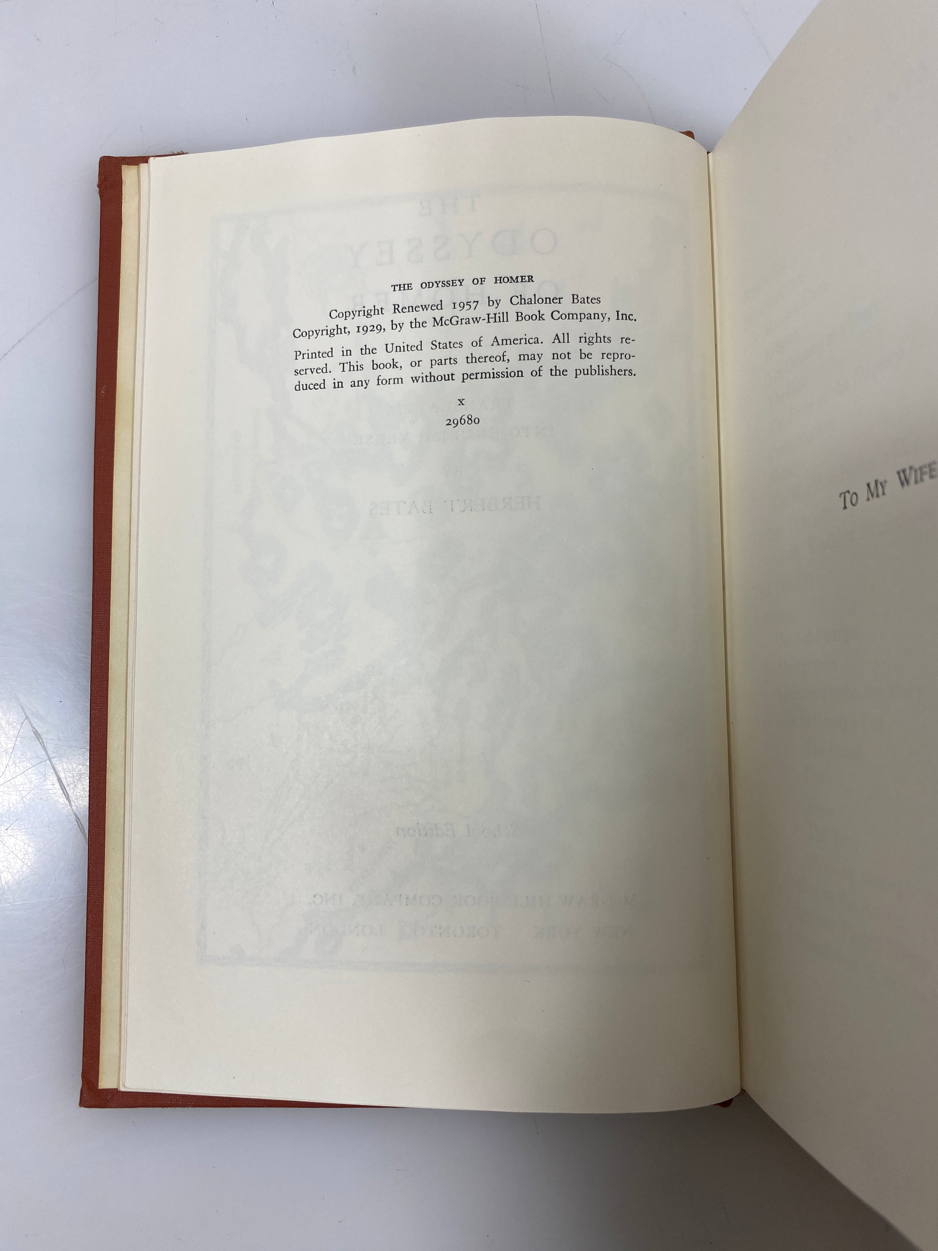 The Odyssey of Homer Translated by Bates 1957 HC