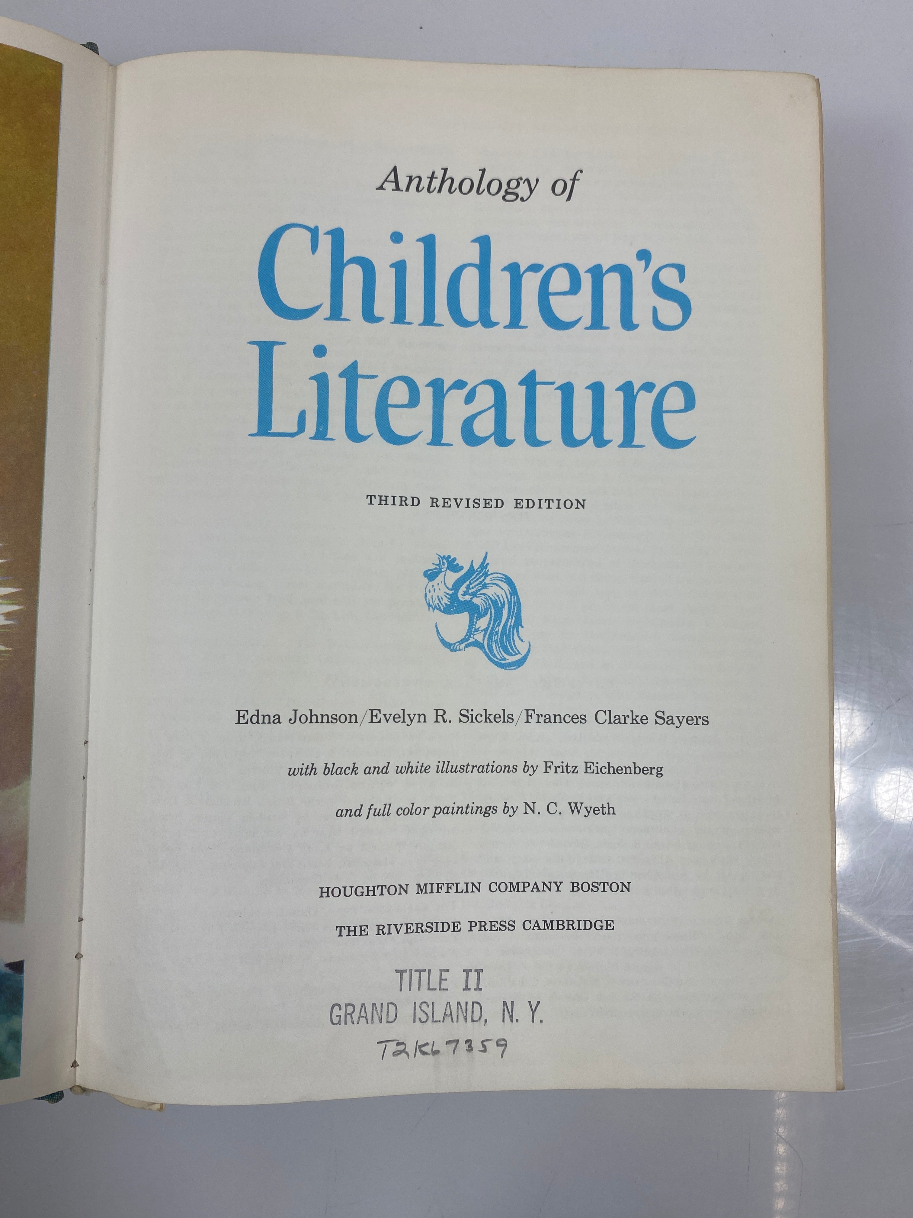 Anthology of Children's Literature 3rd Ed. 1959 Ex-Library HCDJ