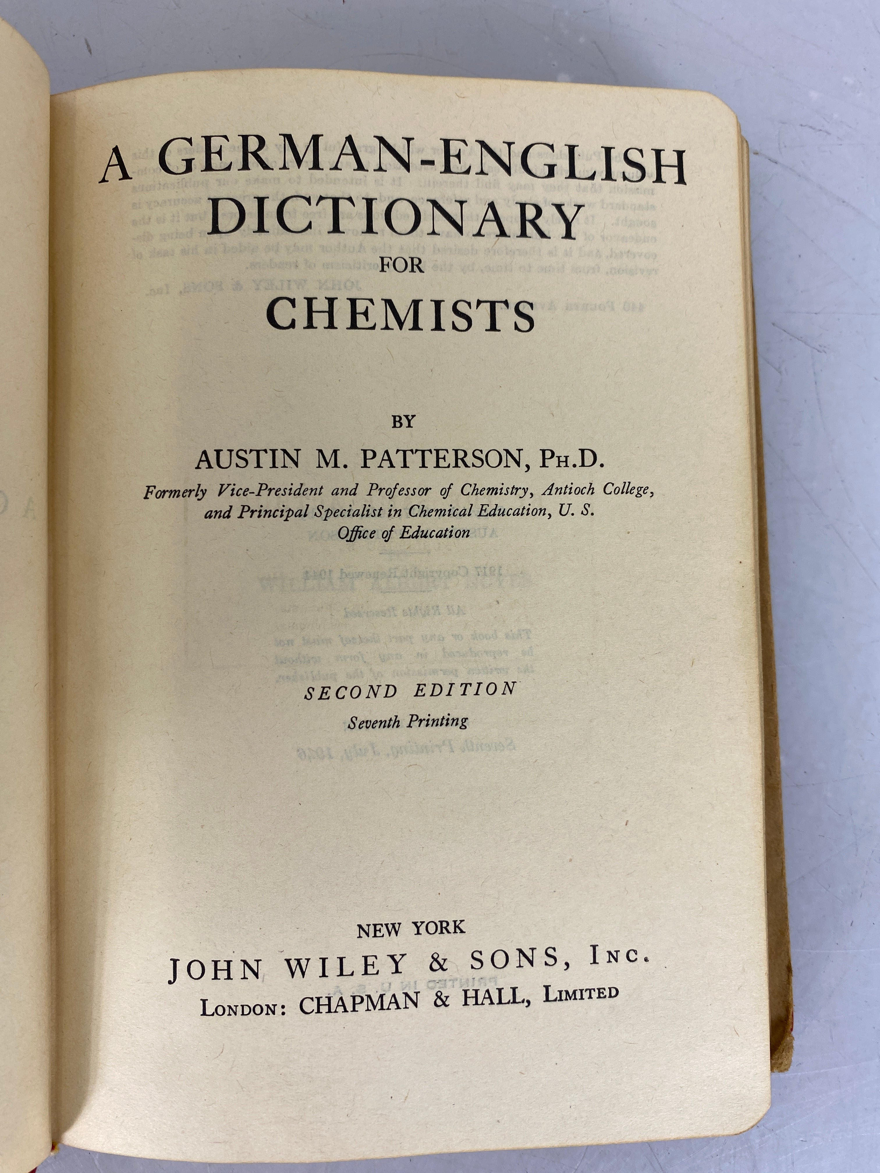 A German-English Dictionary for Chemists by Austin M. Patterson 1946 HC DJ