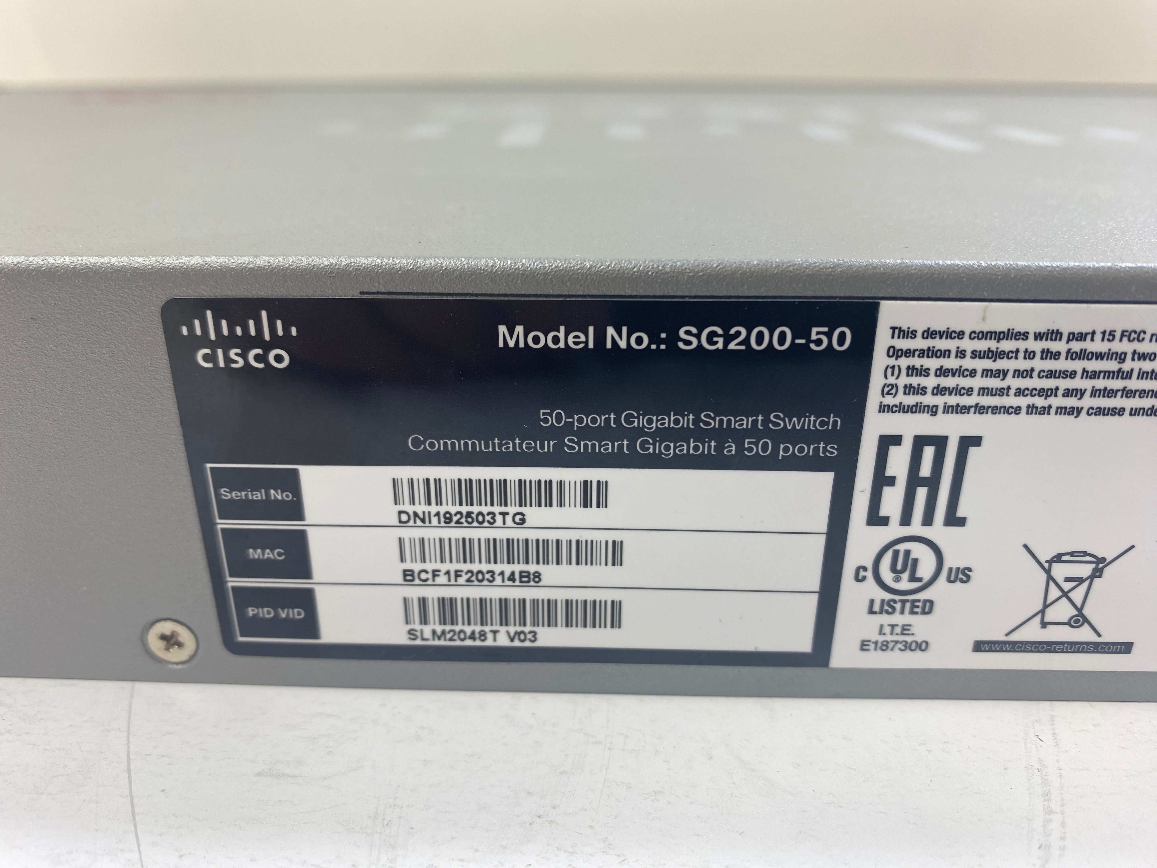 Cisco SG200-50 50 Port Gigabit Smart Switch