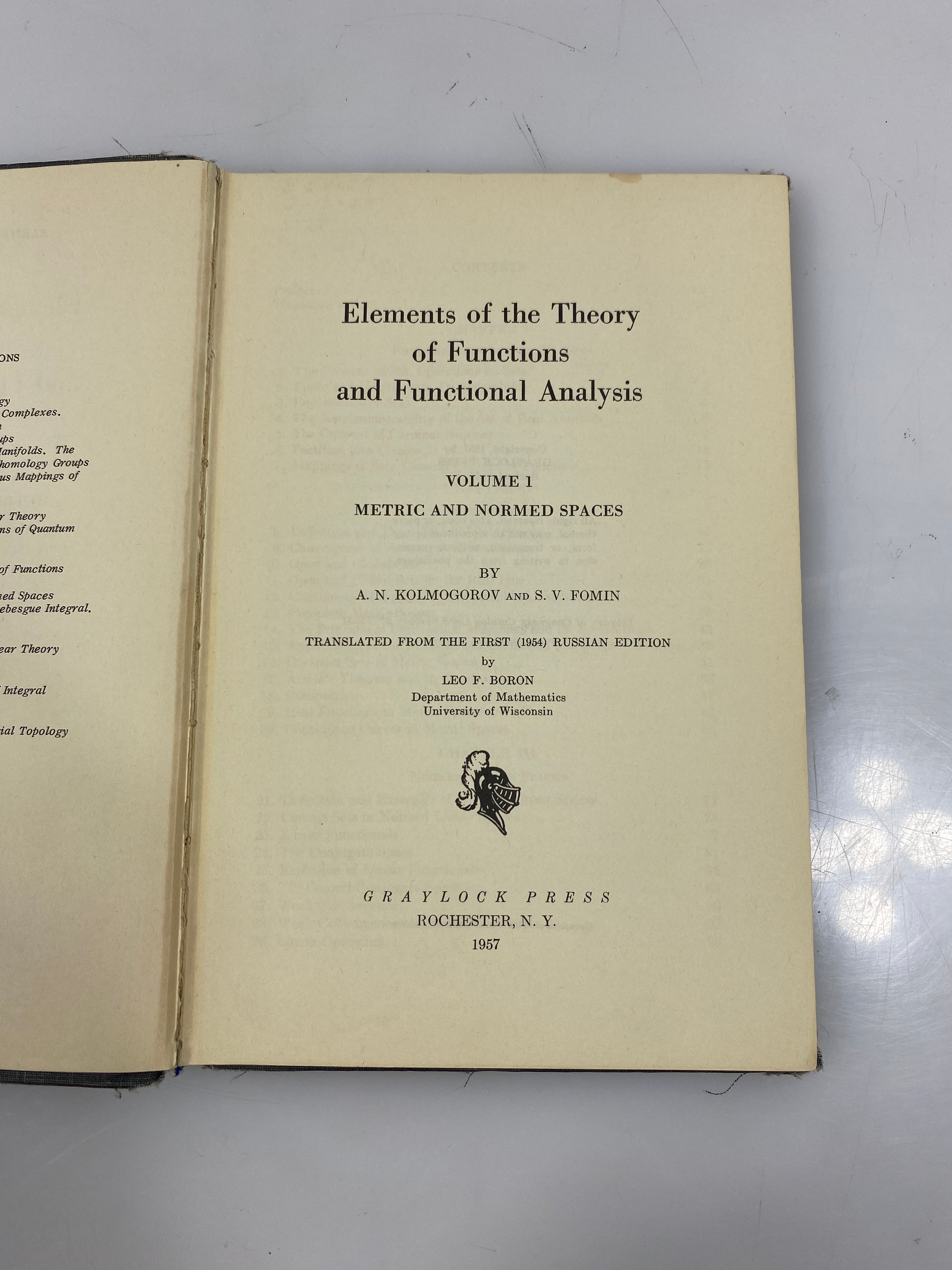 Elements of the Theory of Functions and Functional Analysis Vol. 1 Ex-library HC
