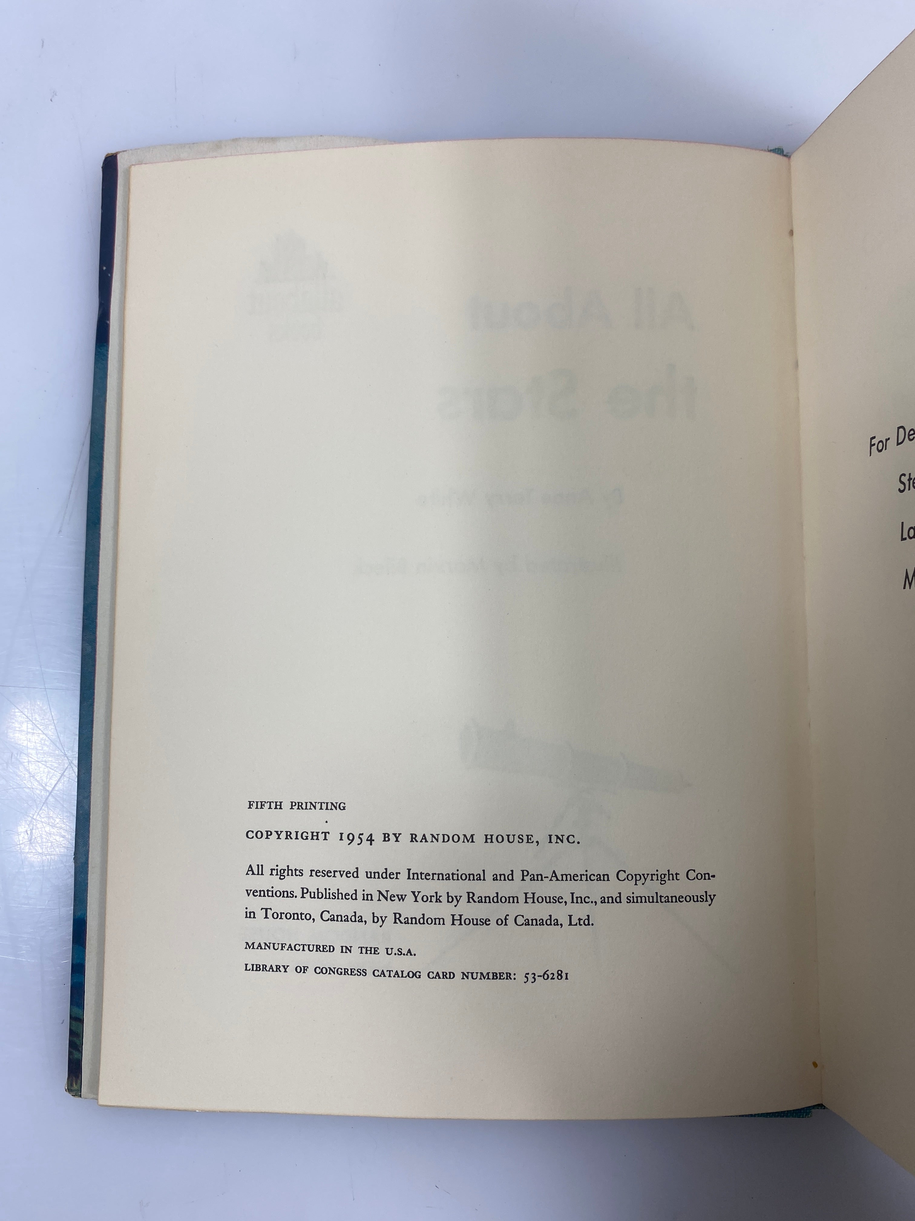 All About the Stars Anne Terry White Random House 1954 HCDJ