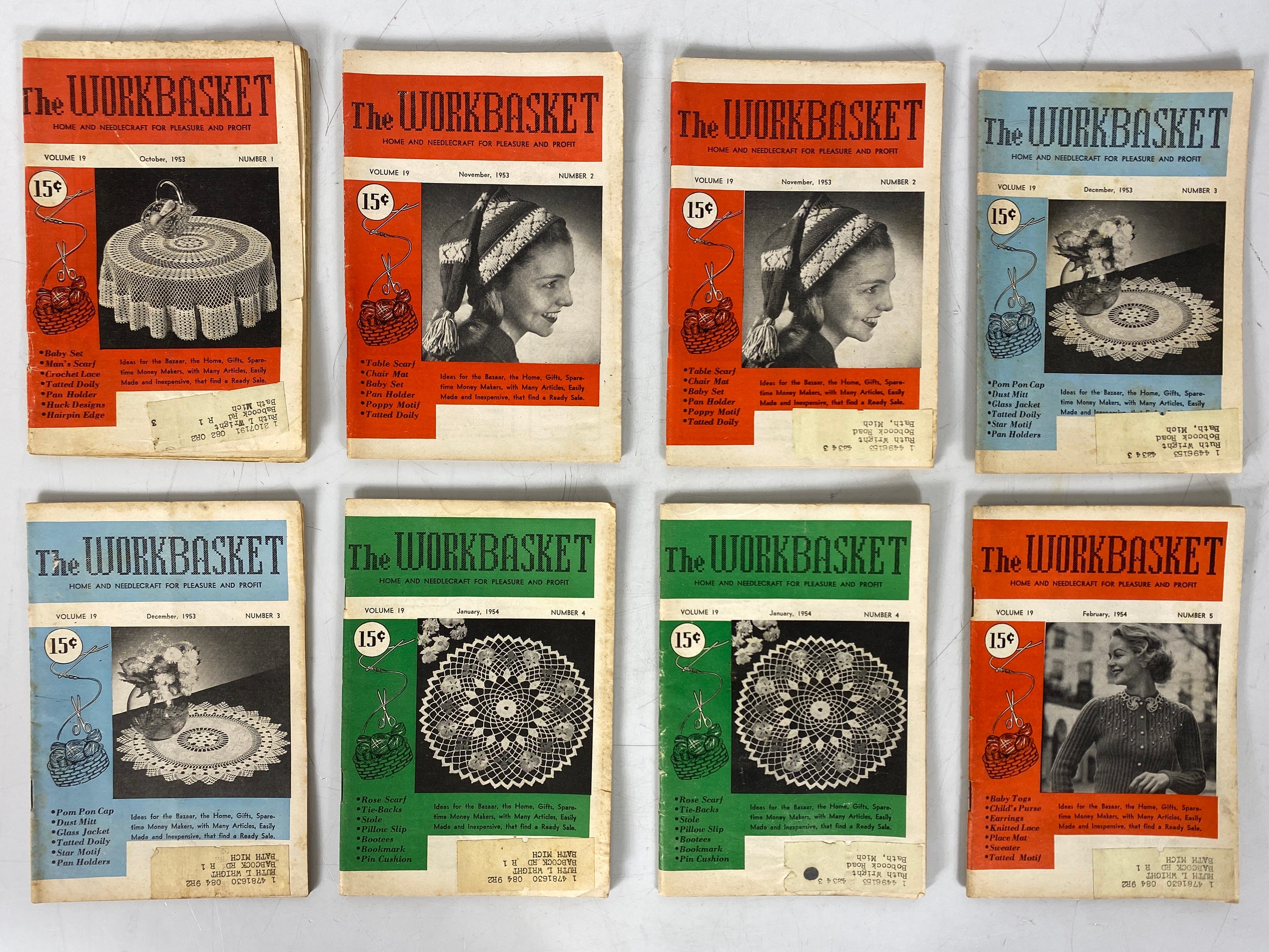 Lot of 18 The Workbasket Magazine Volume 19 (1953-1954)