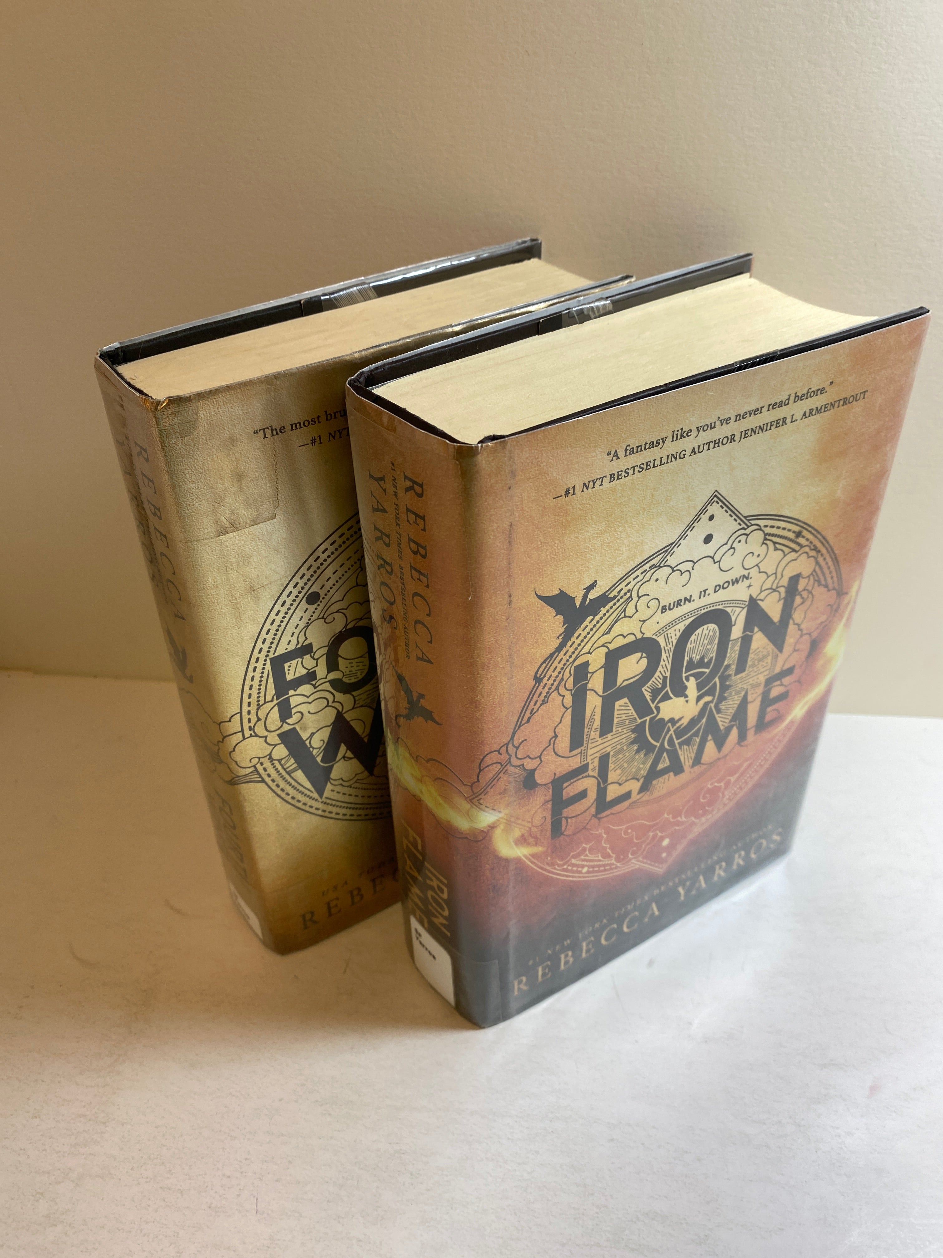 Lot of 2 Rebecca Yarros Fourth Wing Iron Flame HCDJ Ex Library