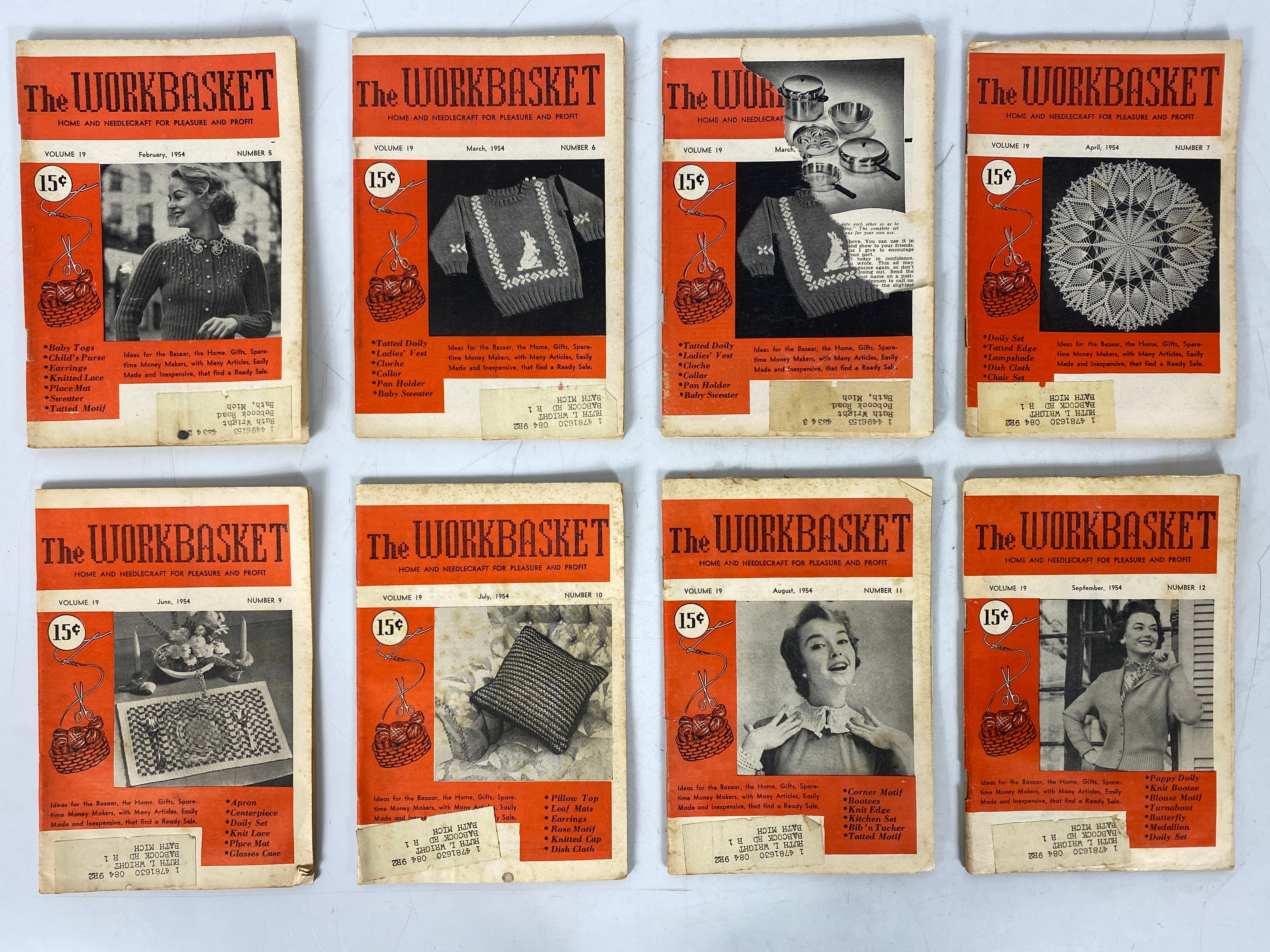 Lot of 18 The Workbasket Magazine Volume 19 (1953-1954)