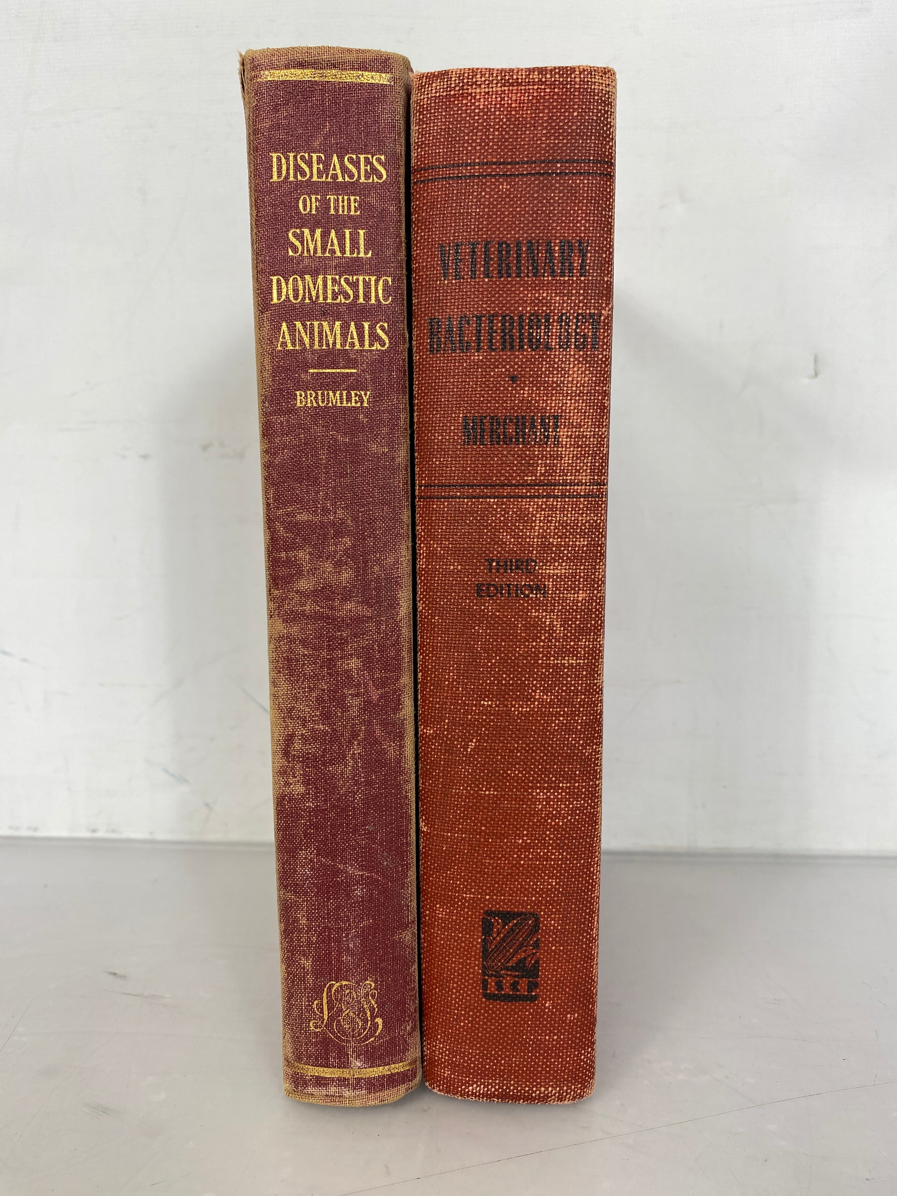 Lot of 2 Vintage Veterinary Texts: Diseases of the Small Domestic Animals (1948) and Veterinary Bacteriology (1946) HC
